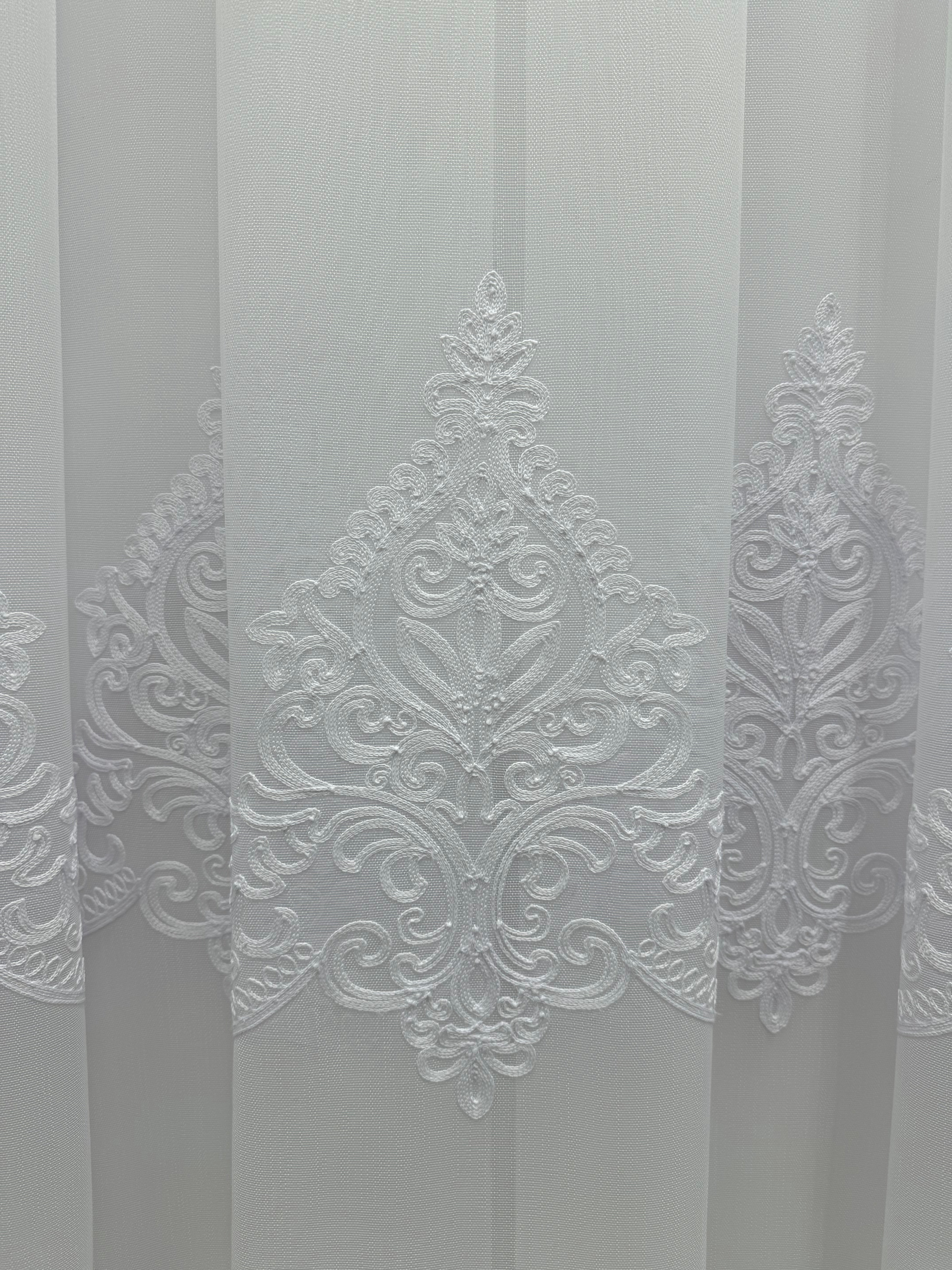Bamboo sheer curtain with embroidery, white color