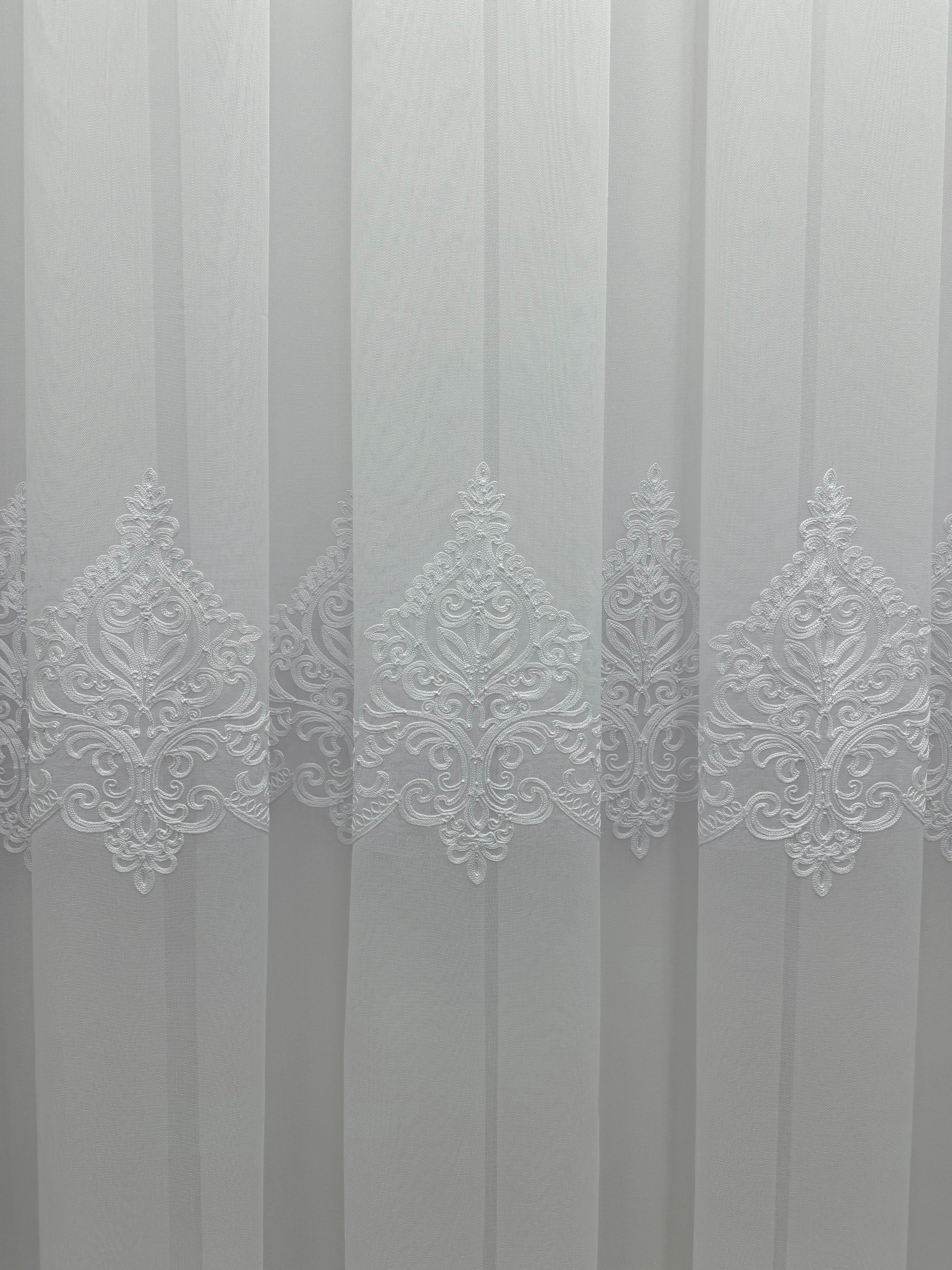 Bamboo sheer curtain with embroidery, white color