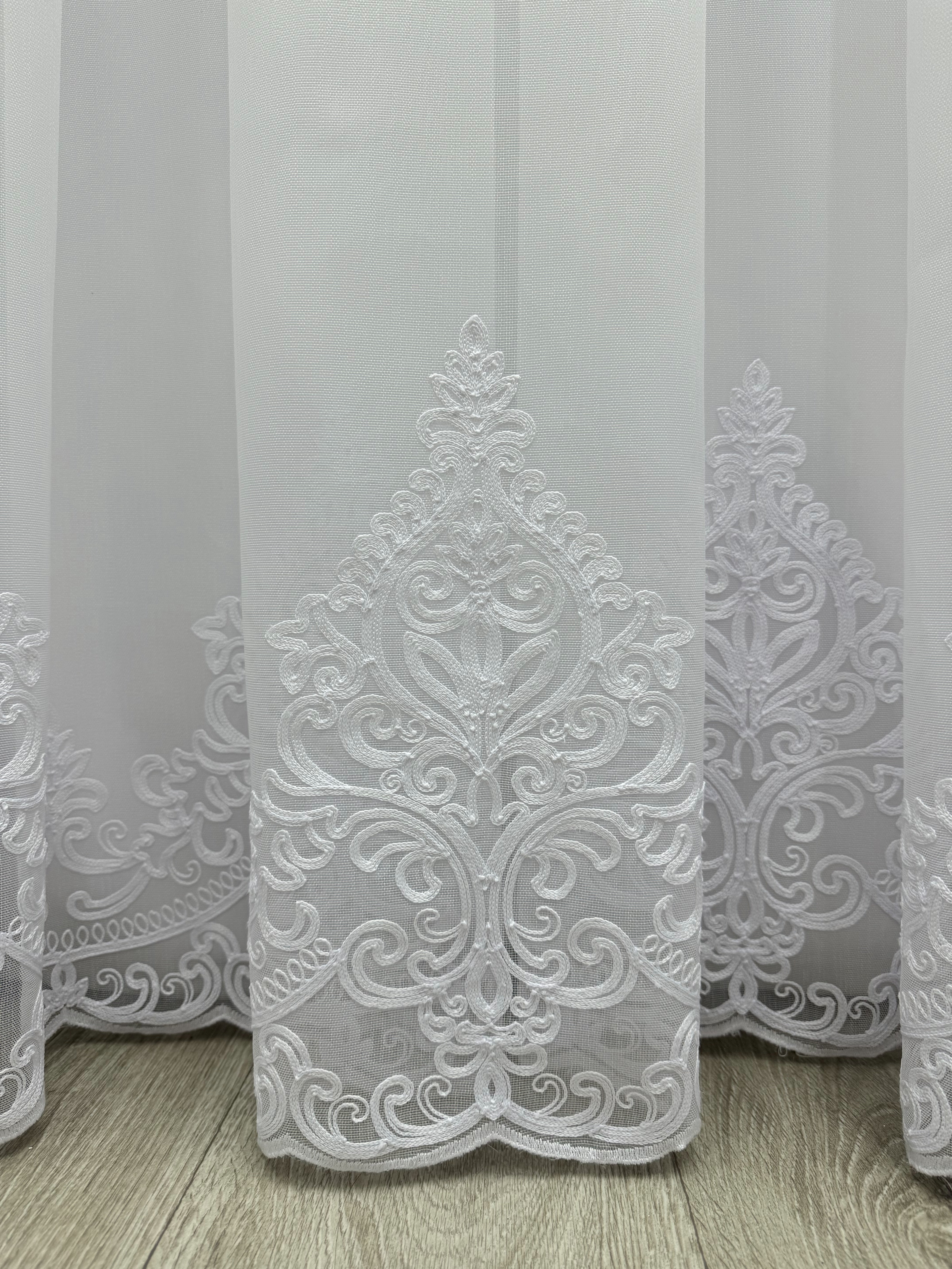 Bamboo sheer curtain with embroidery, white color