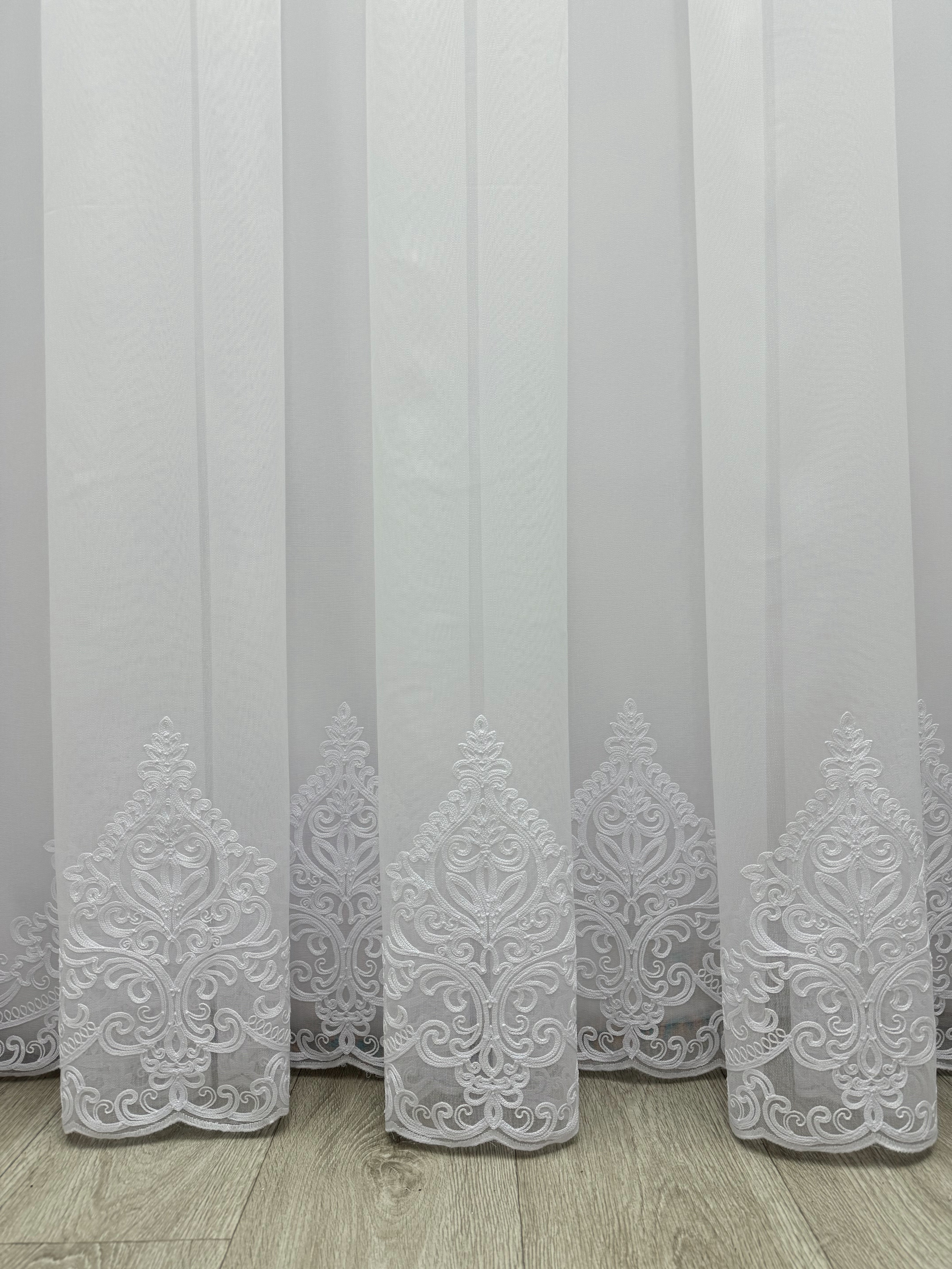 Bamboo sheer curtain with embroidery, white color