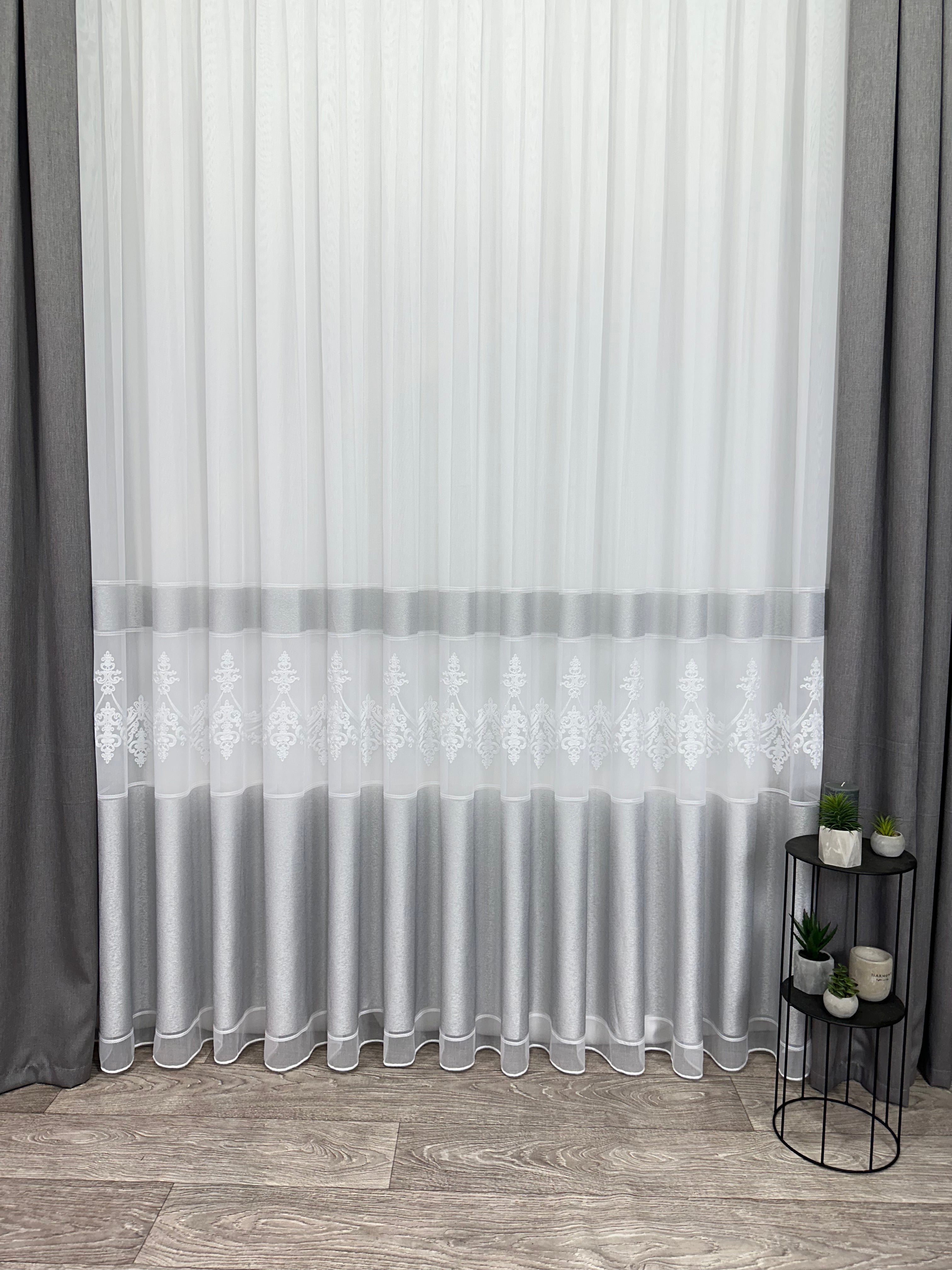 Bamboo-based sheer curtain with beautiful embroidery, gray color