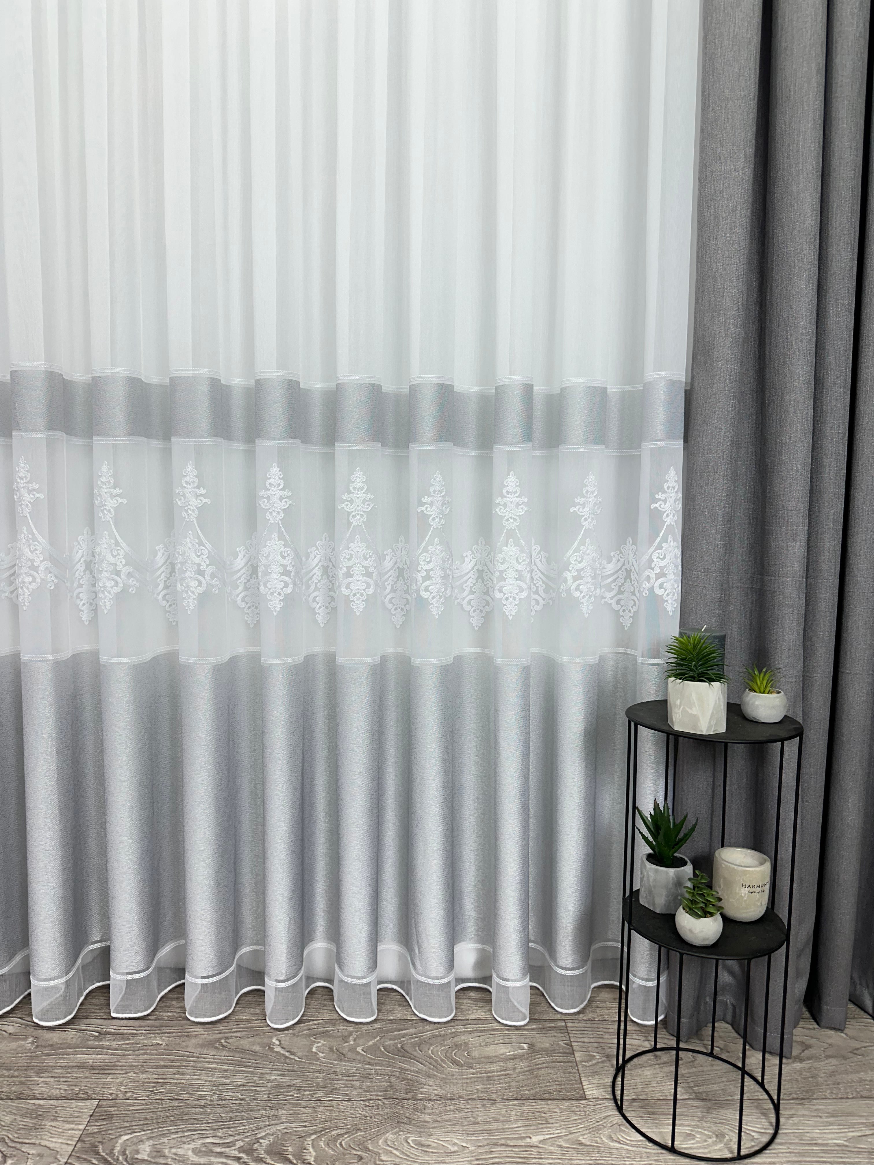 Bamboo-based sheer curtain with beautiful embroidery, gray color