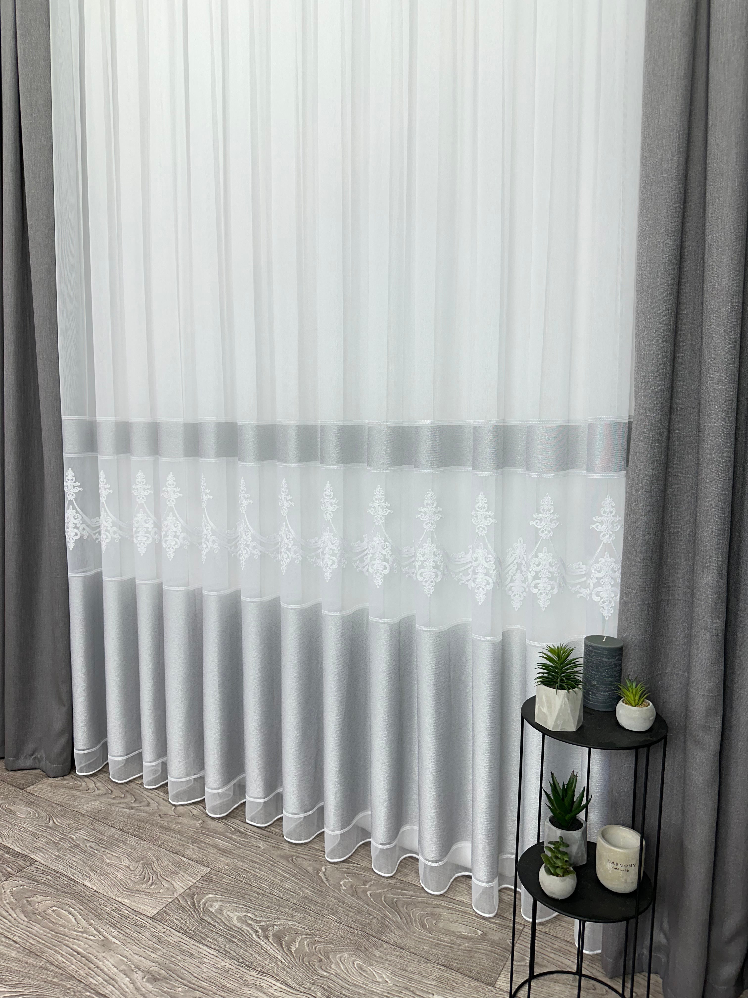 Bamboo-based sheer curtain with beautiful embroidery, gray color