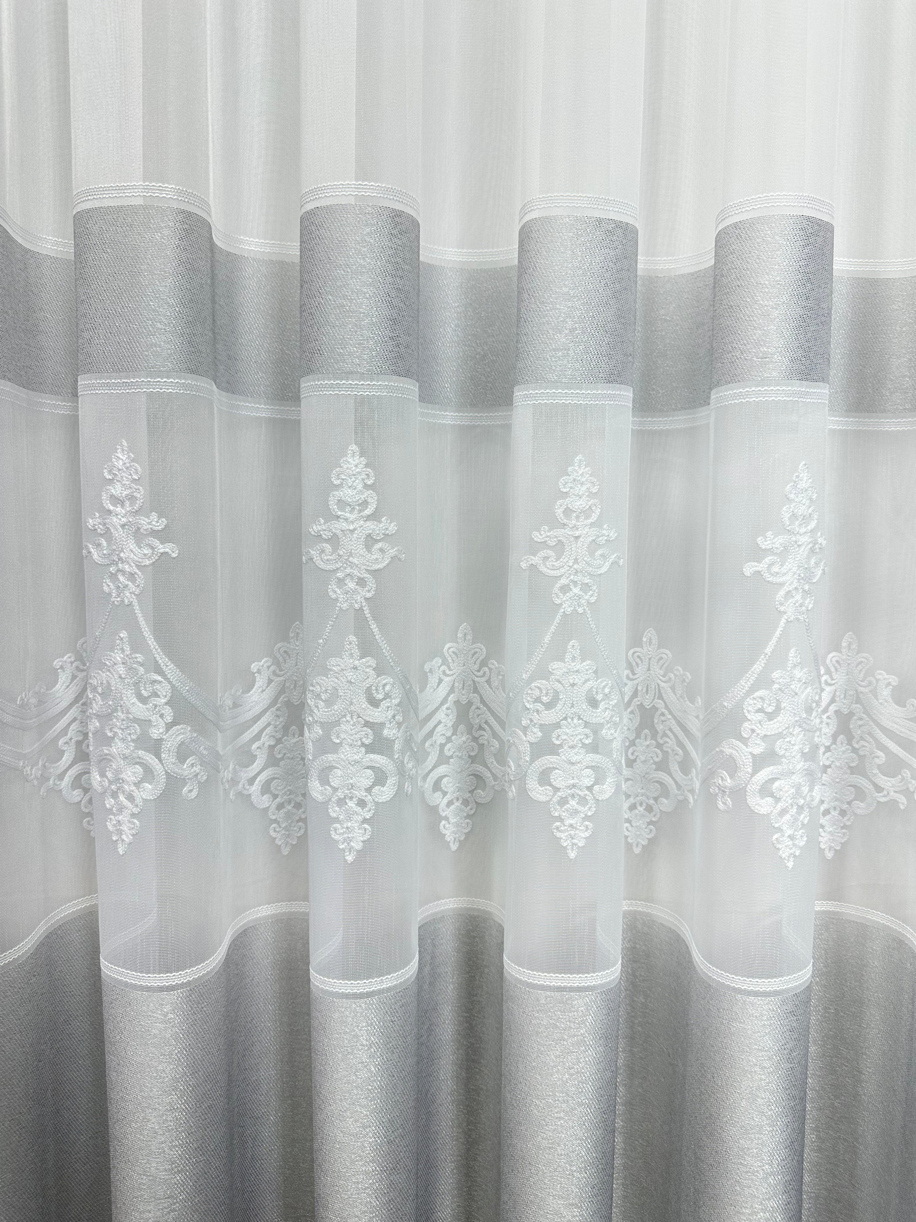 Bamboo-based sheer curtain with beautiful embroidery, gray color