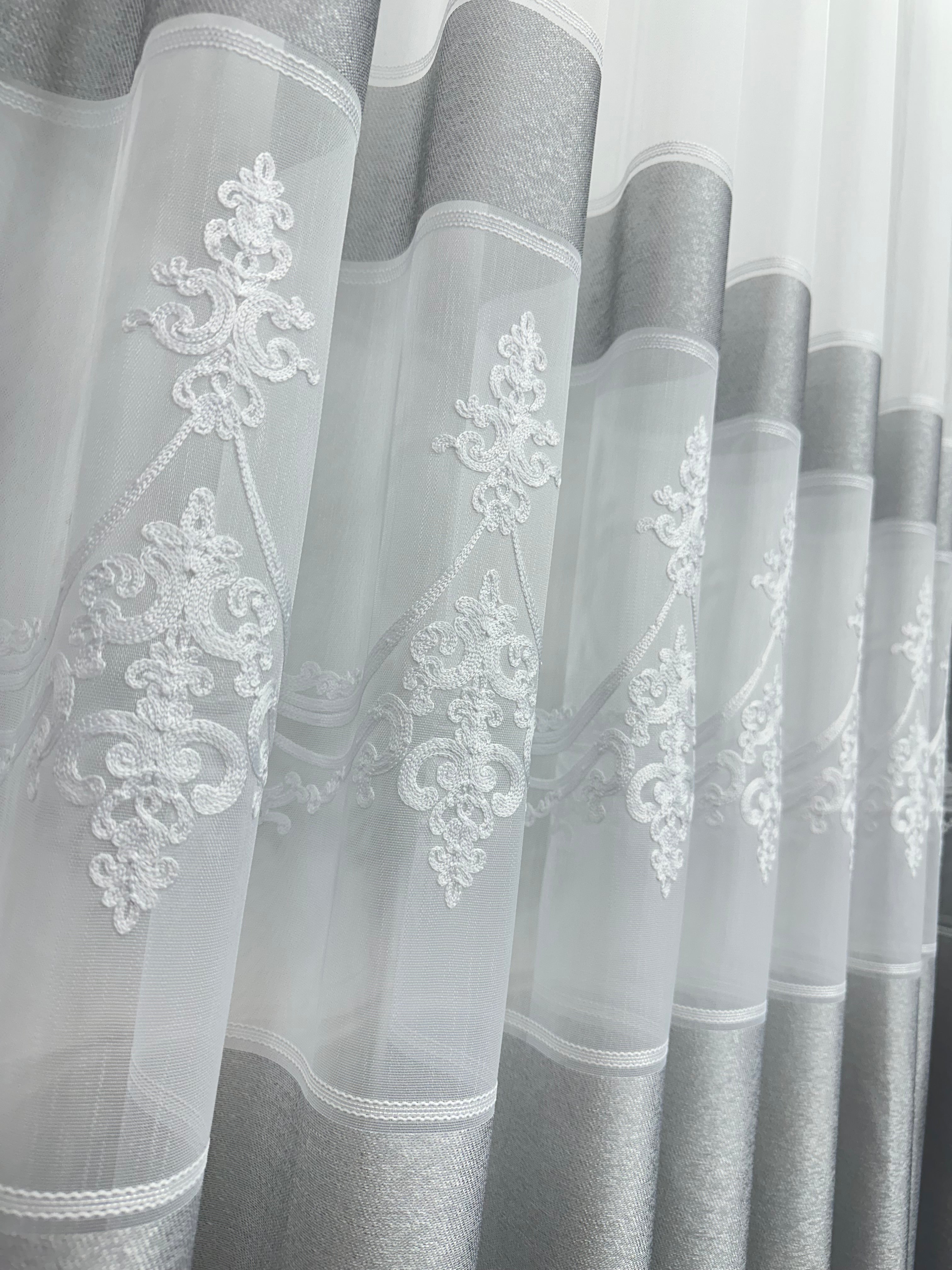 Bamboo-based sheer curtain with beautiful embroidery, gray color