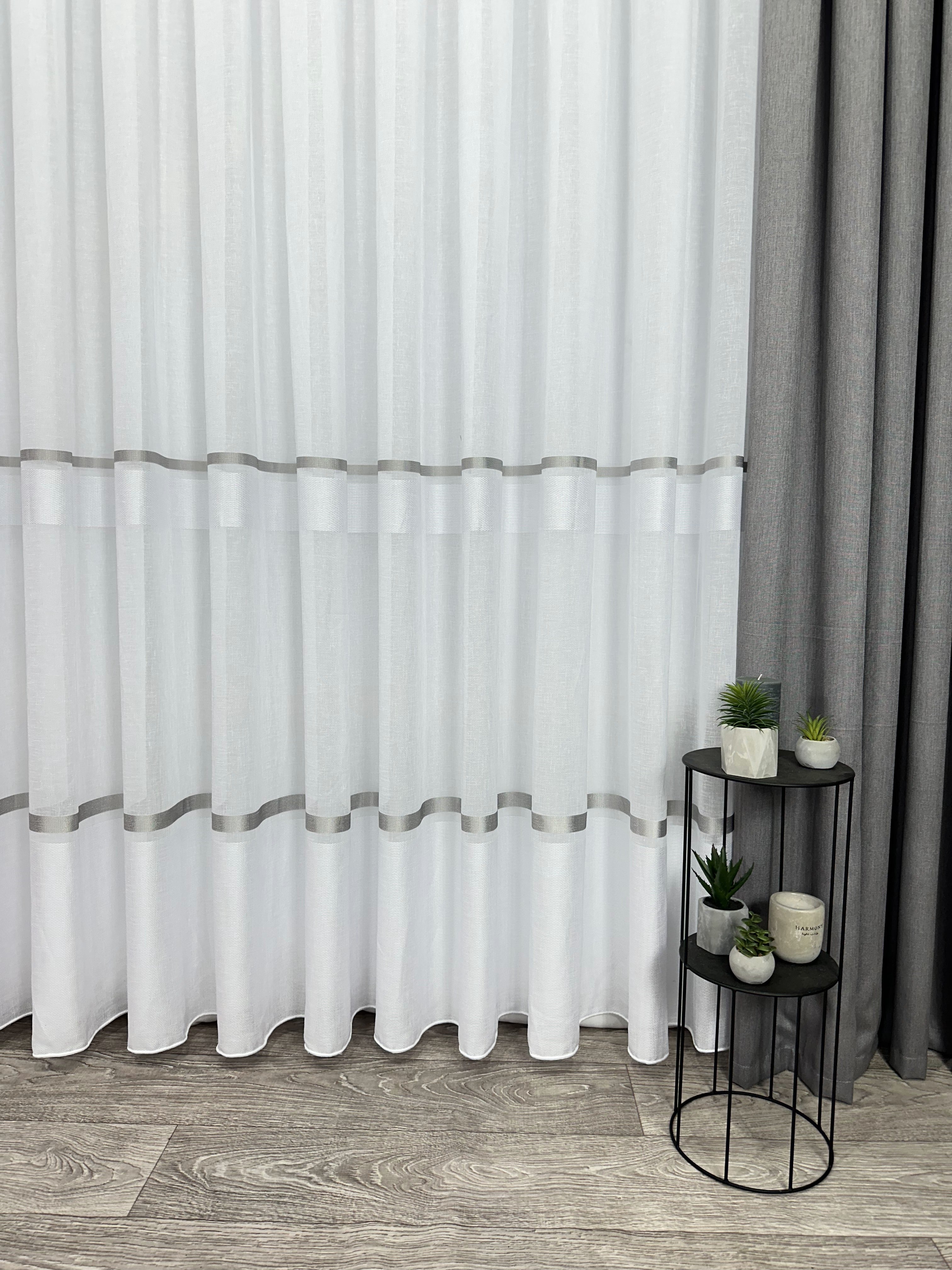 Linen sheer curtain with stripes, gray color