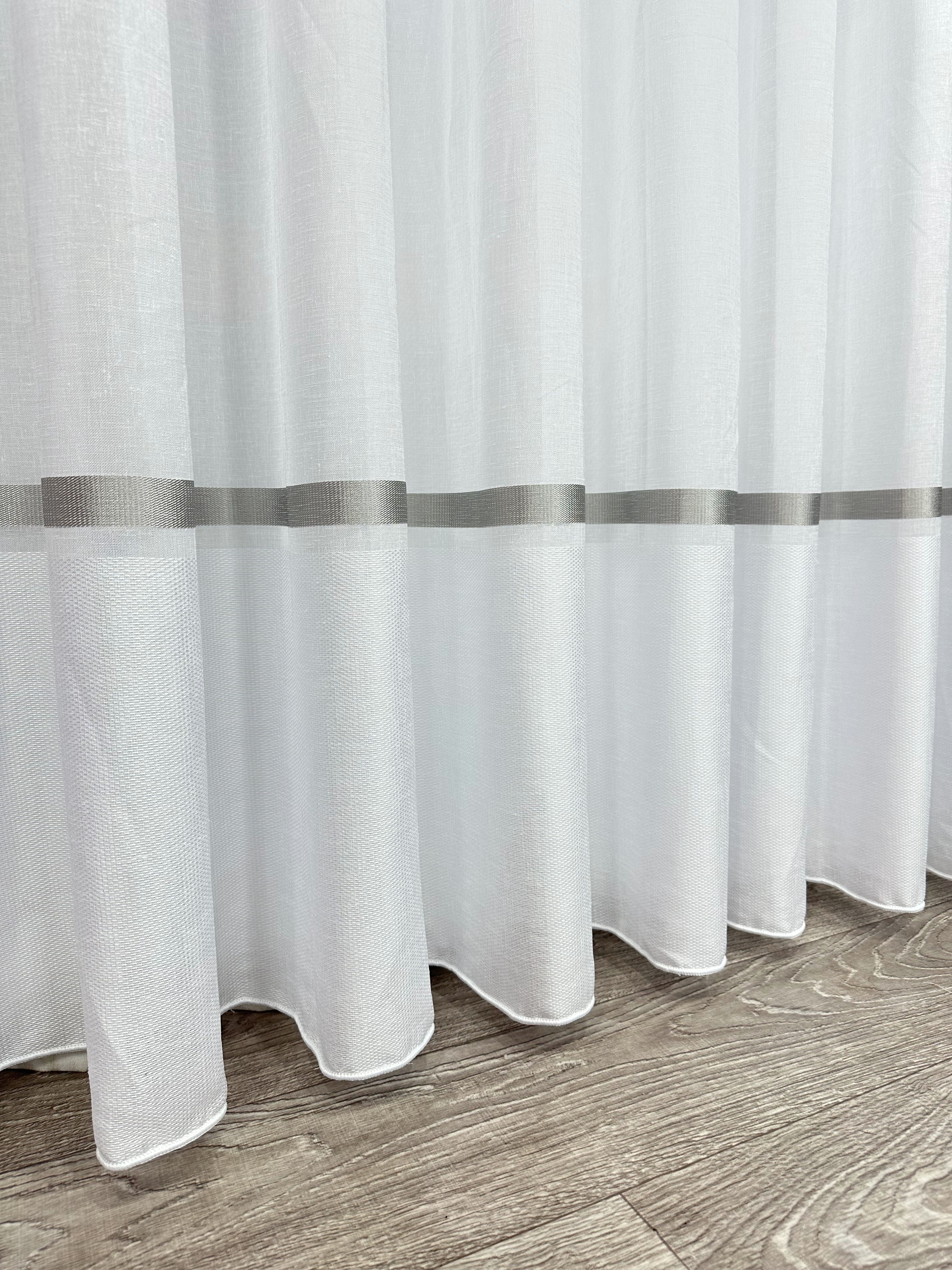 Linen sheer curtain with stripes, gray color