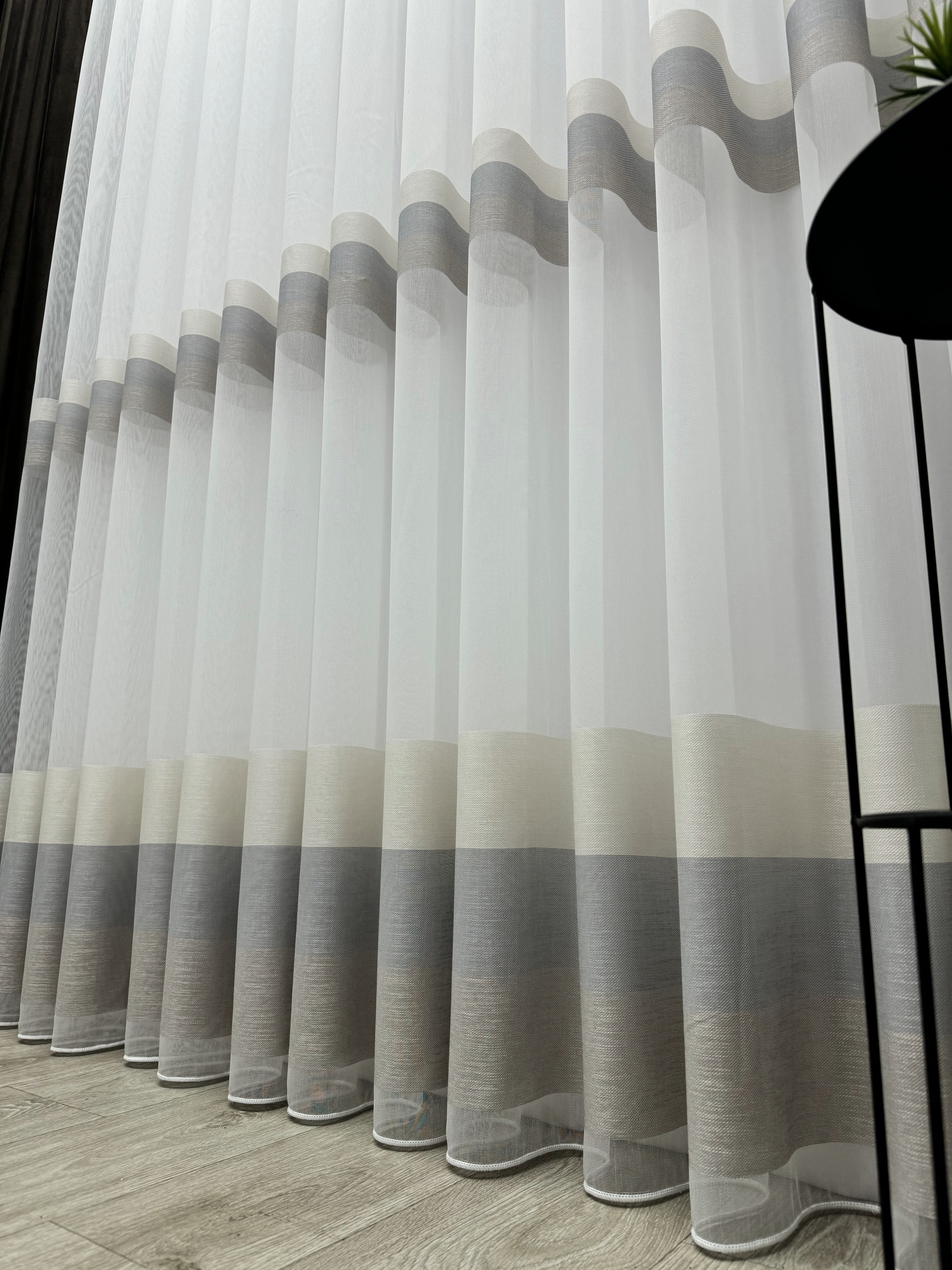 Bamboo-based sheer curtain with stripes, brown color