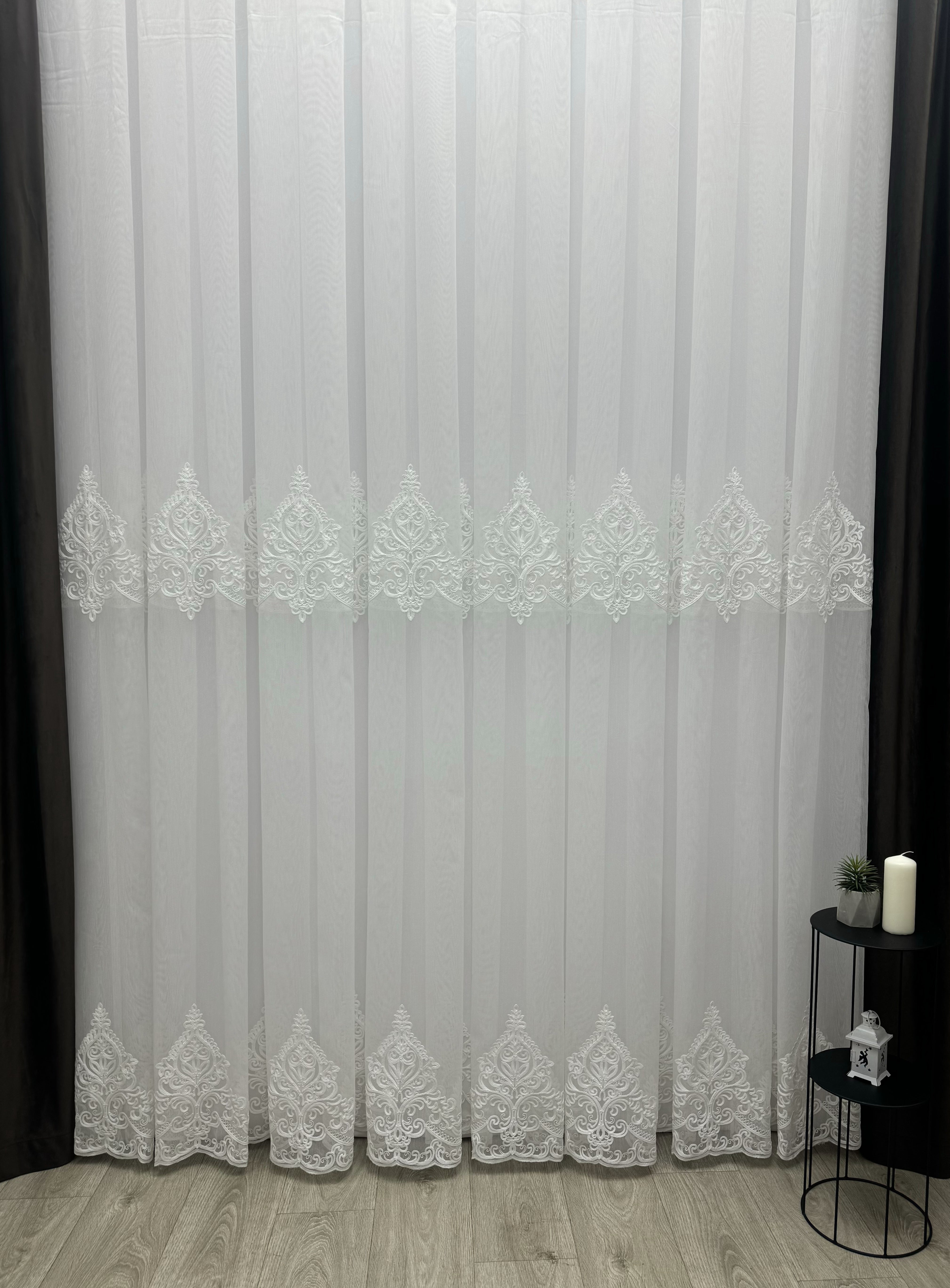 Bamboo sheer curtain with embroidery, milk color