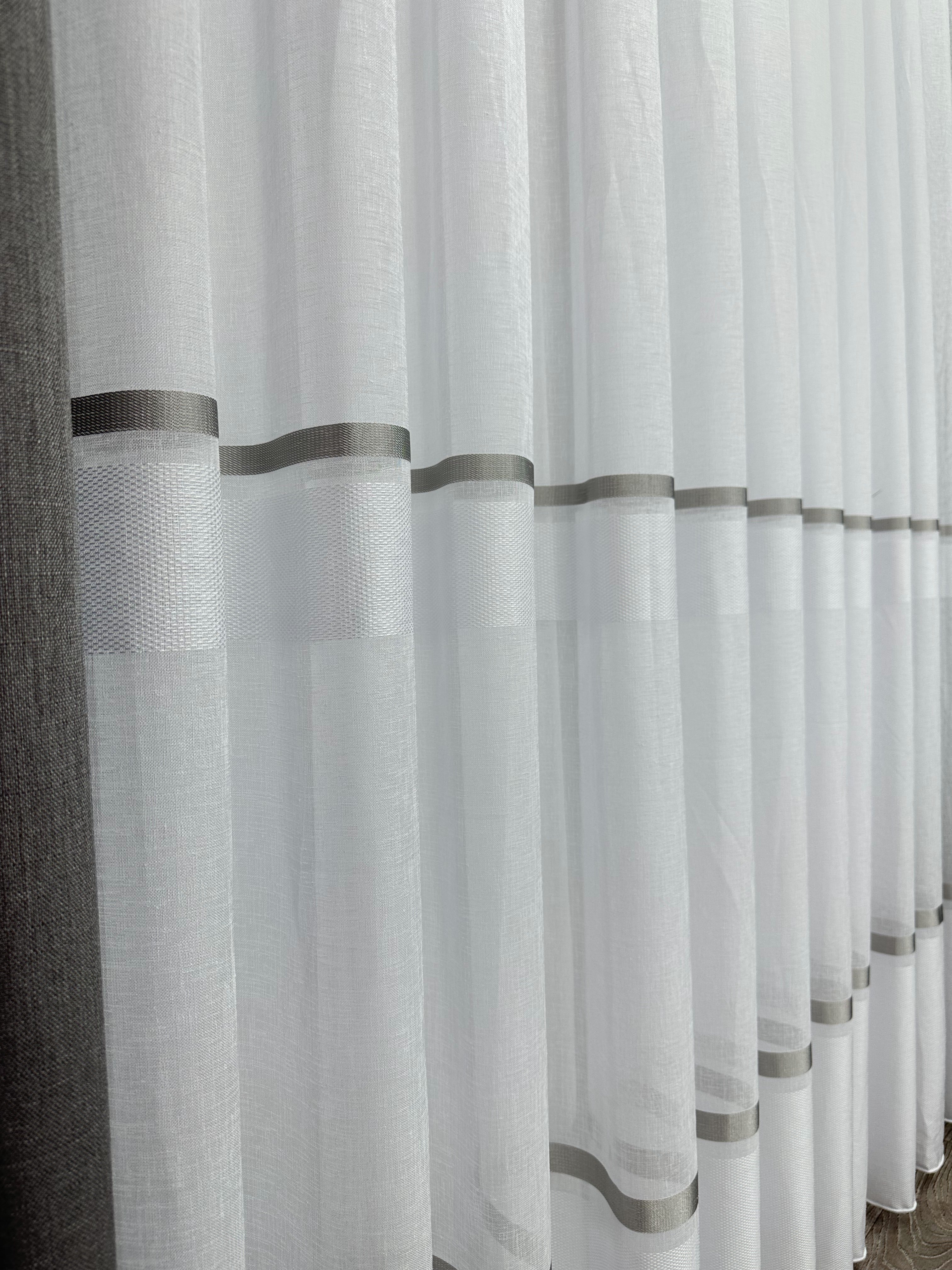 Linen sheer curtain with stripes, gray color