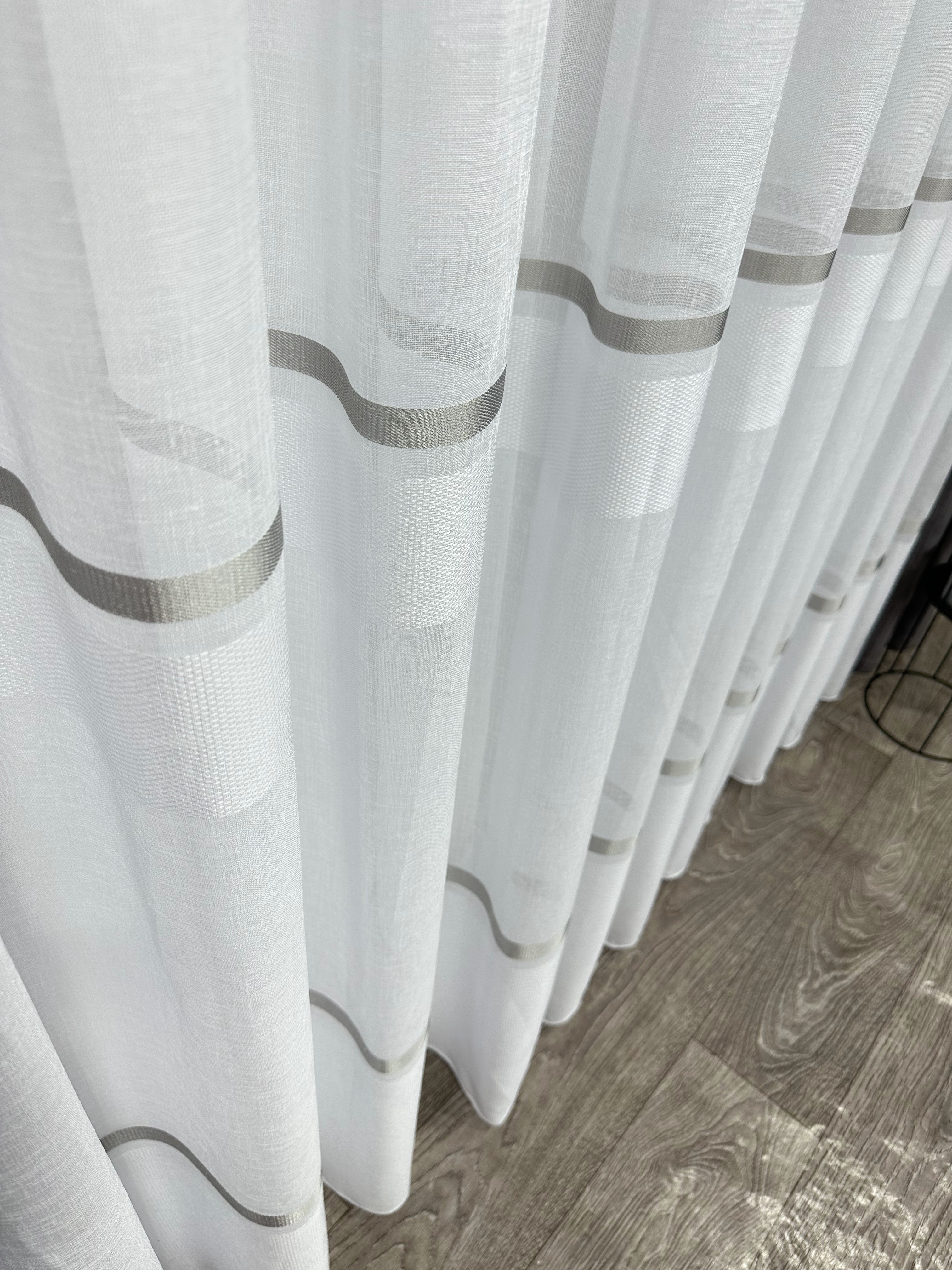 Linen sheer curtain with stripes, gray color