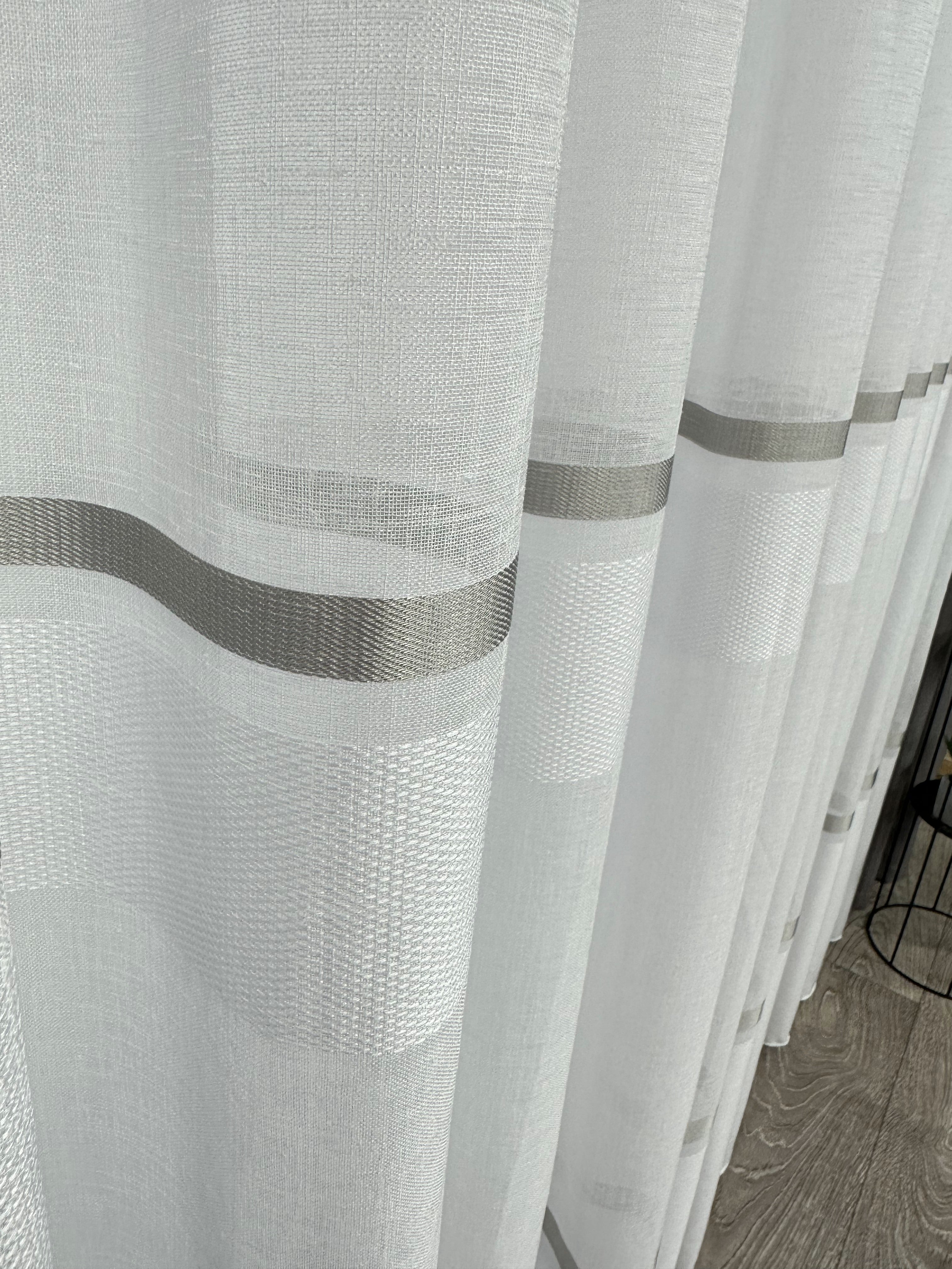 Linen sheer curtain with stripes, gray color