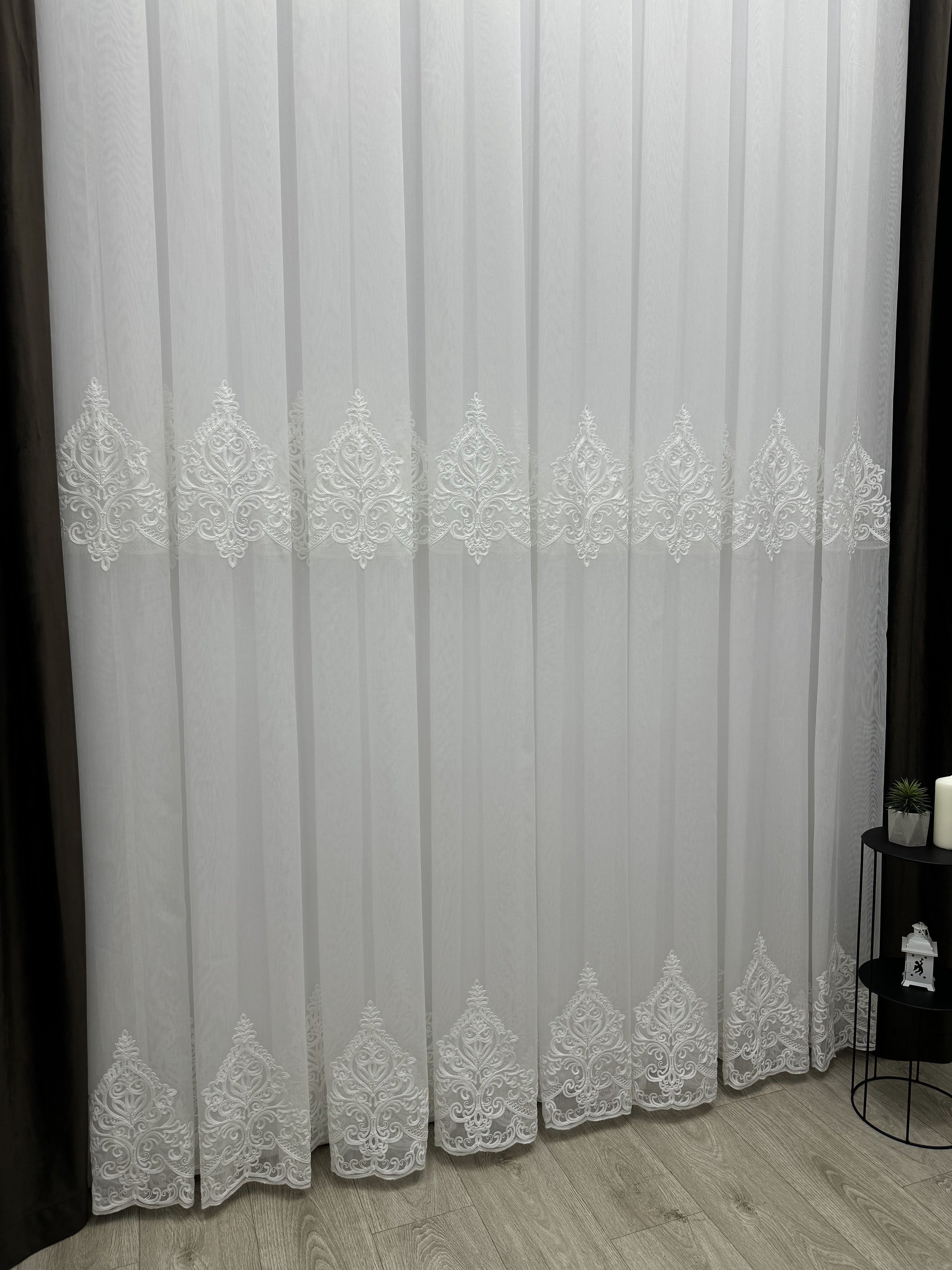 Bamboo sheer curtain with embroidery, milk color