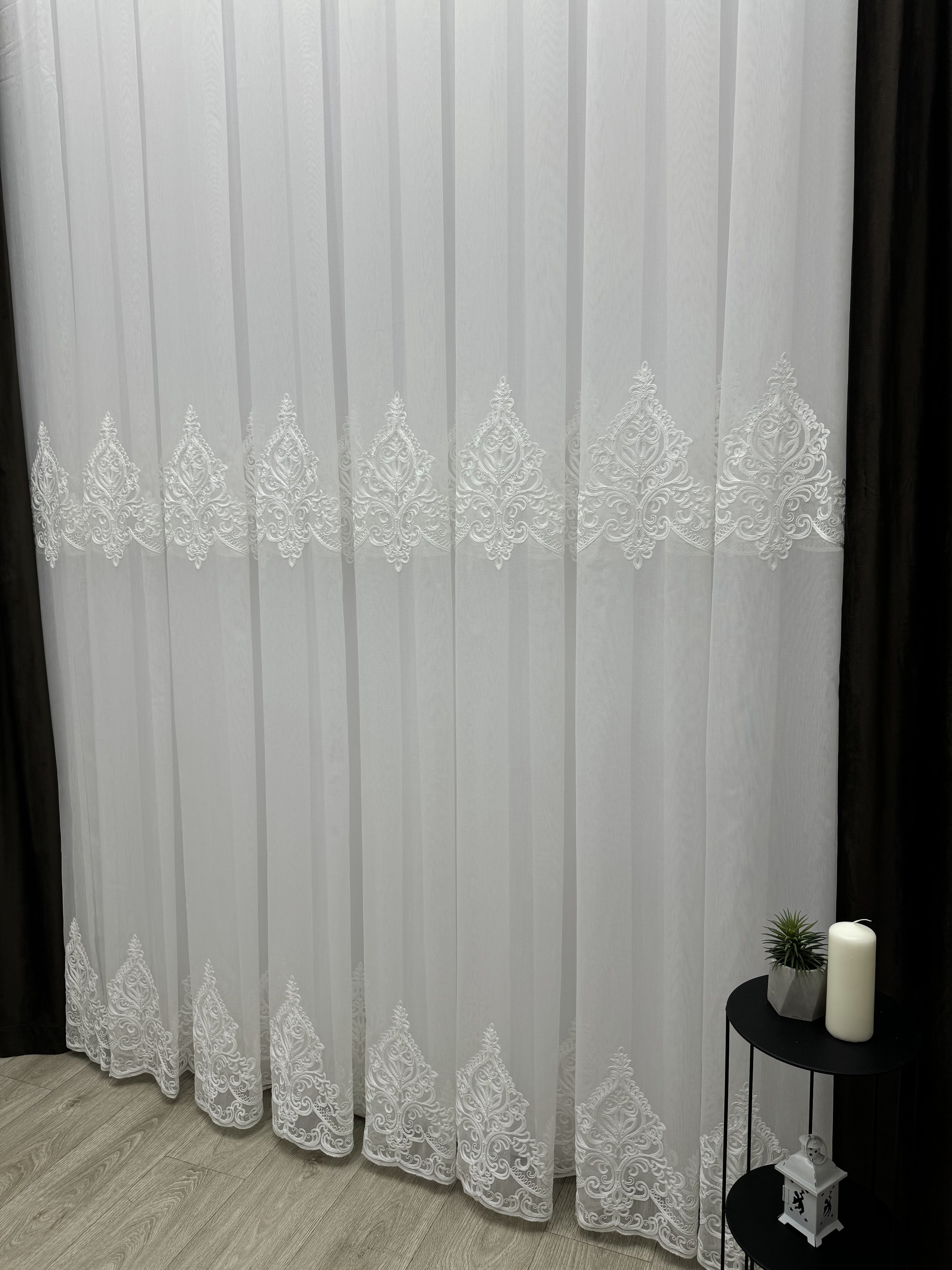 Bamboo sheer curtain with embroidery, milk color