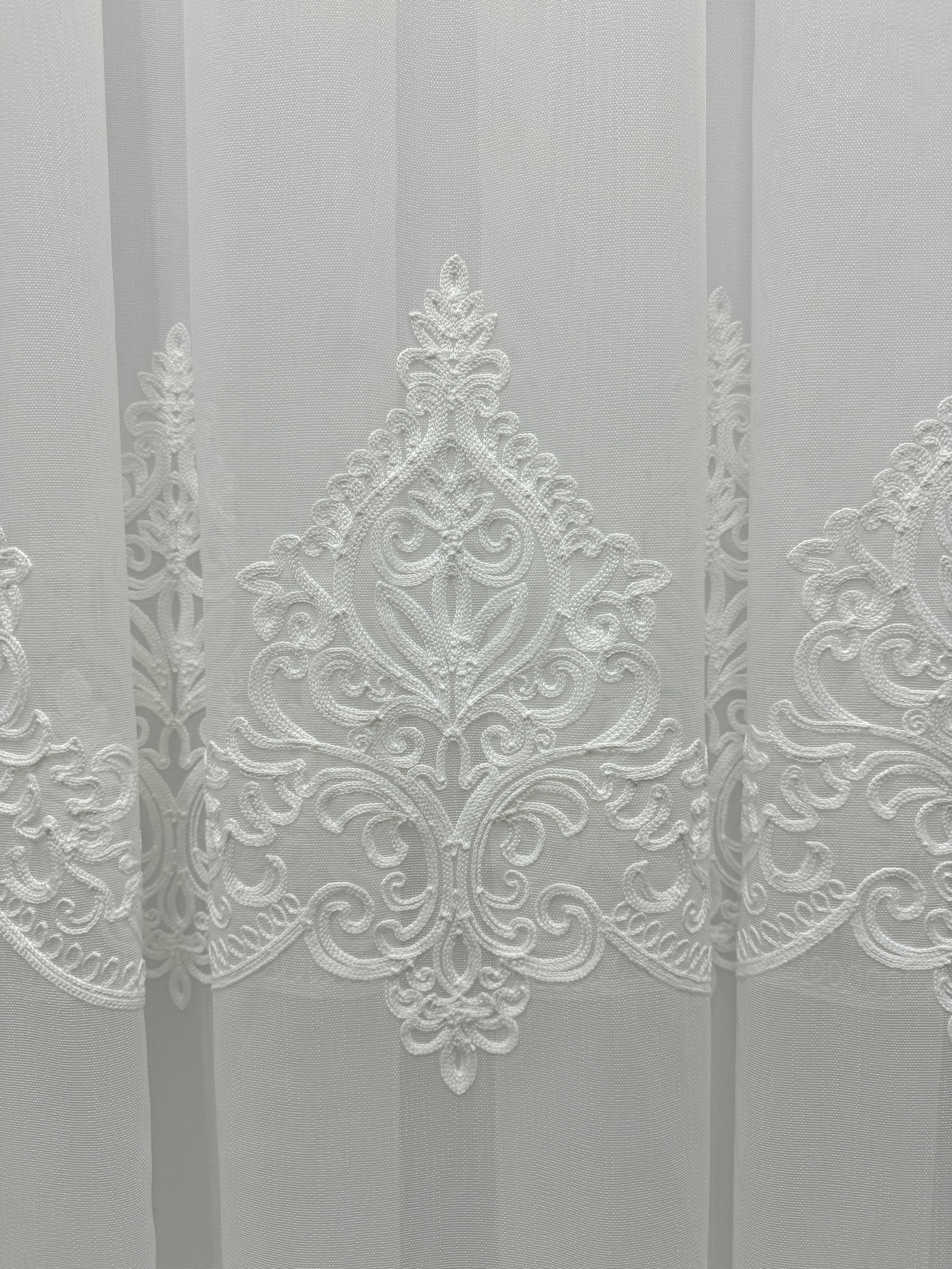 Bamboo sheer curtain with embroidery, milk color