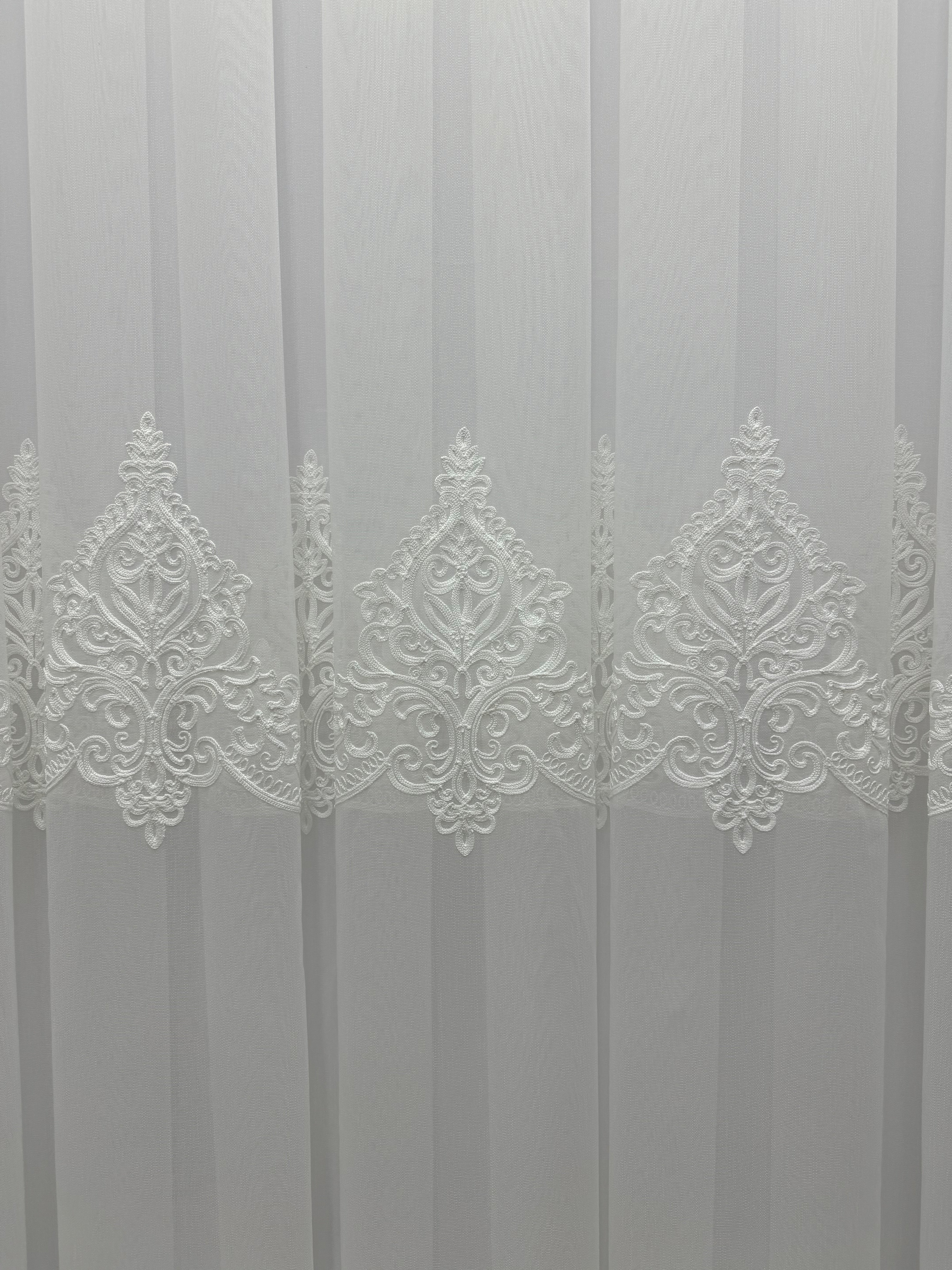 Bamboo sheer curtain with embroidery, milk color