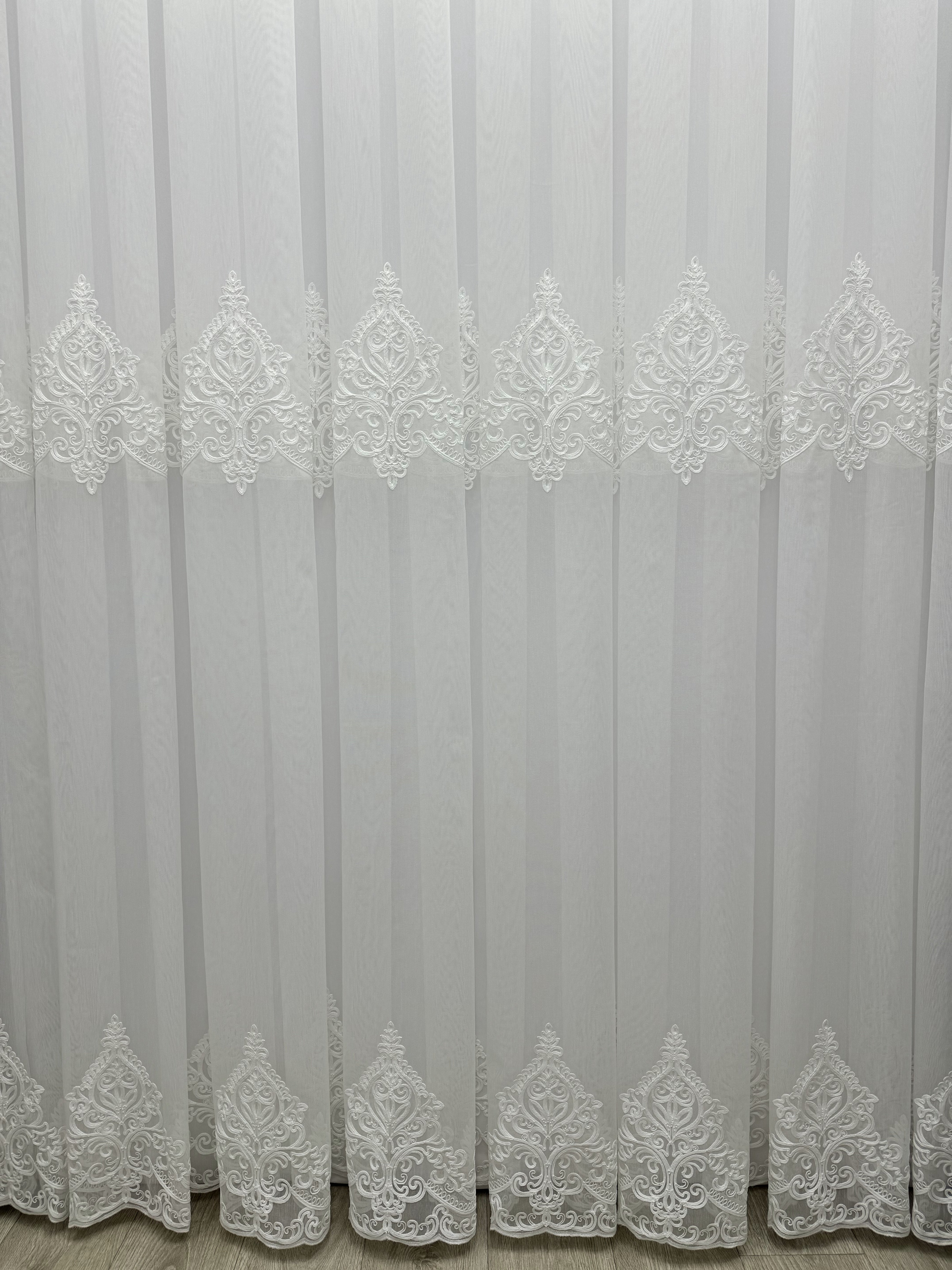 Bamboo sheer curtain with embroidery, milk color