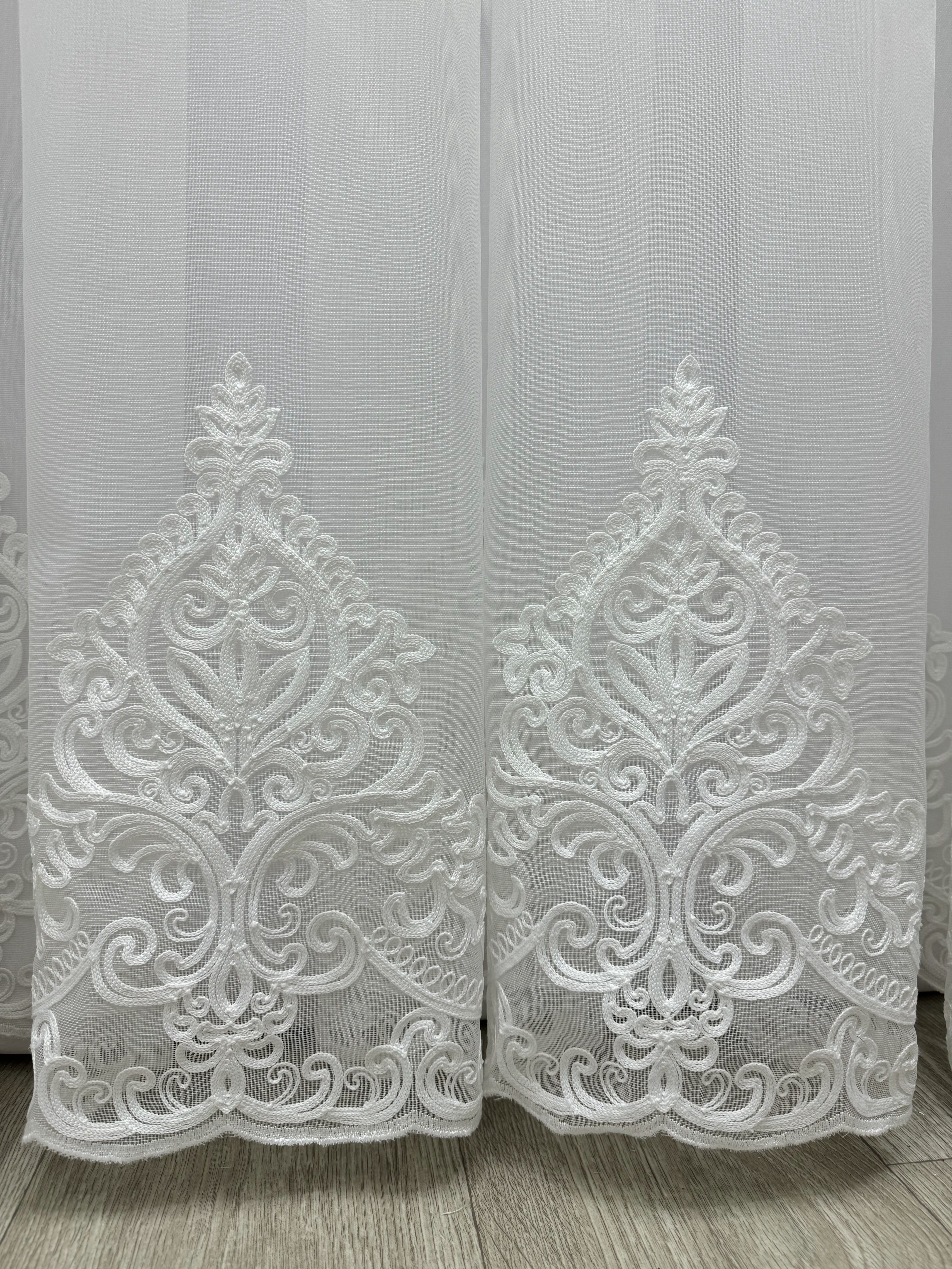 Bamboo sheer curtain with embroidery, milk color