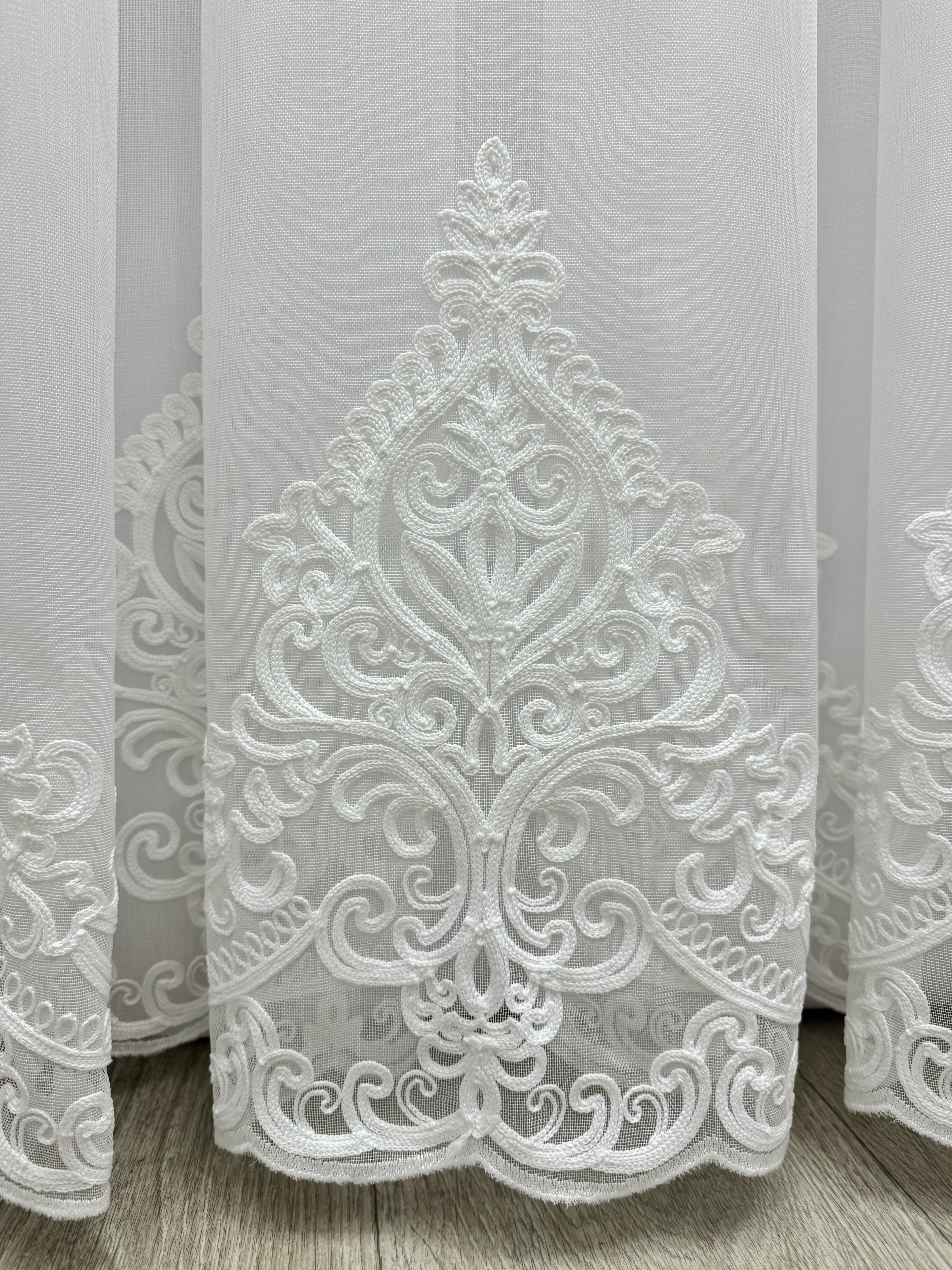 Bamboo sheer curtain with embroidery, milk color
