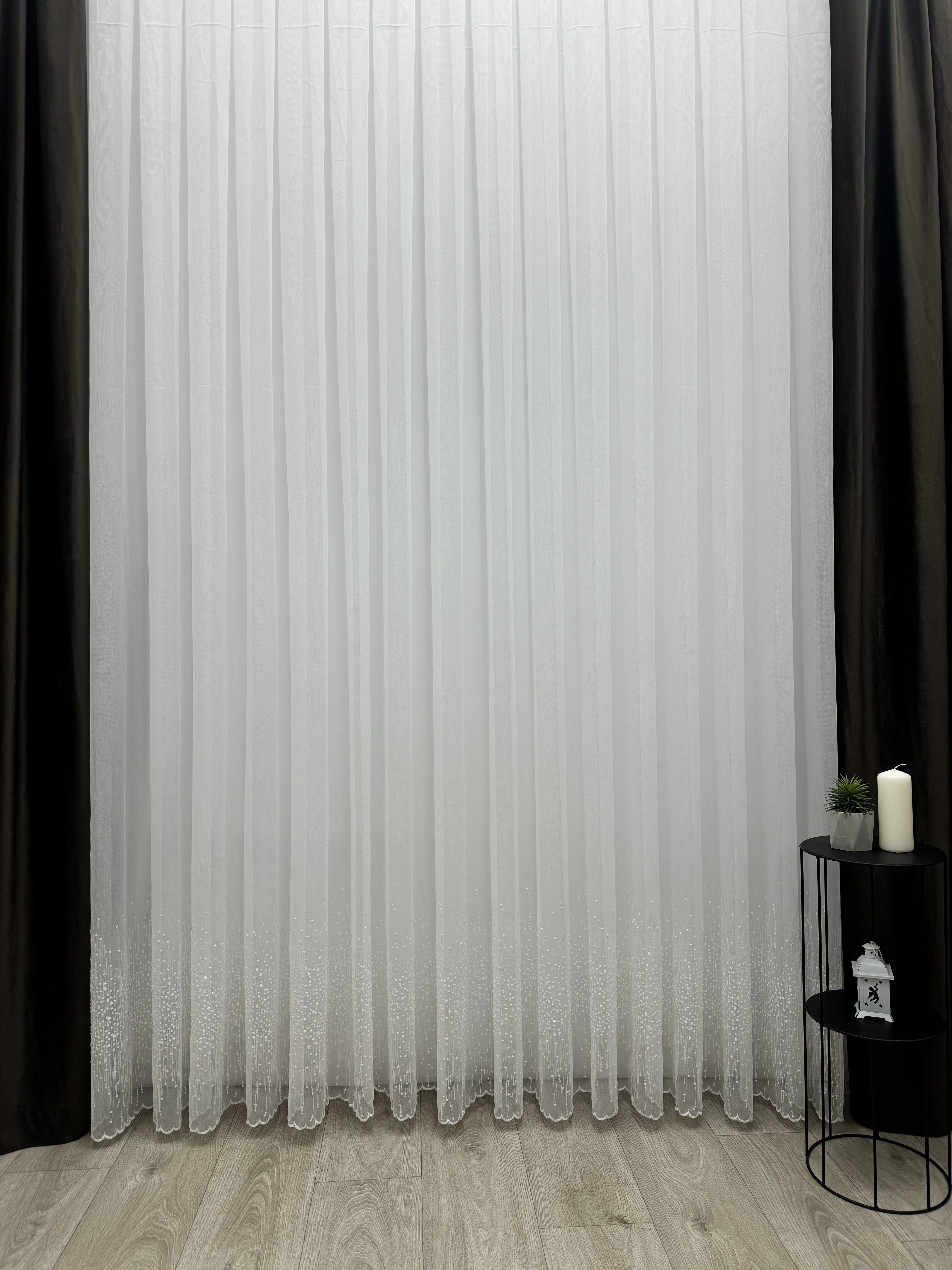 Bamboo-based sheer curtain with embroidery on the bottom, milk color