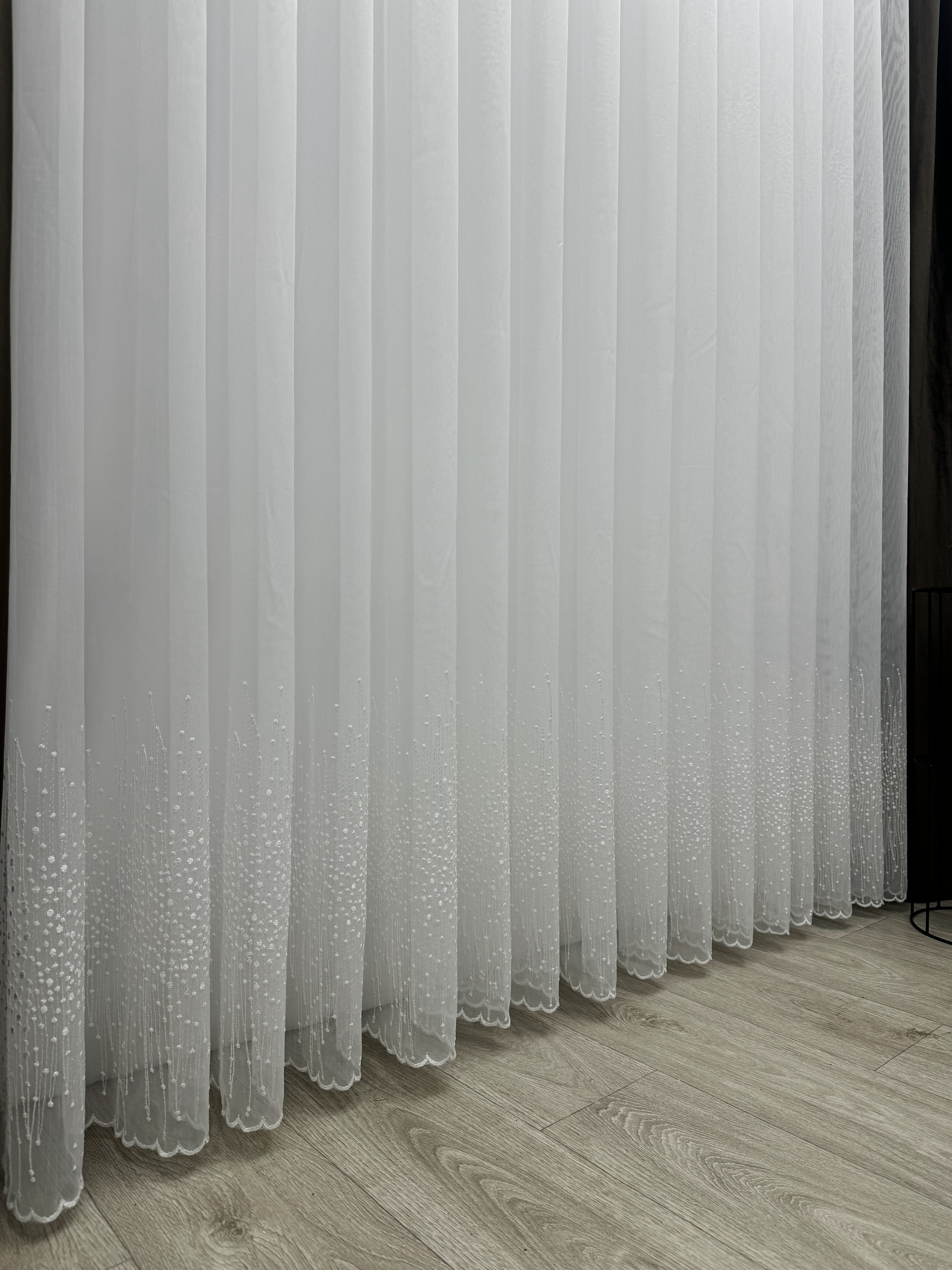 Bamboo-based sheer curtain with embroidery on the bottom, milk color