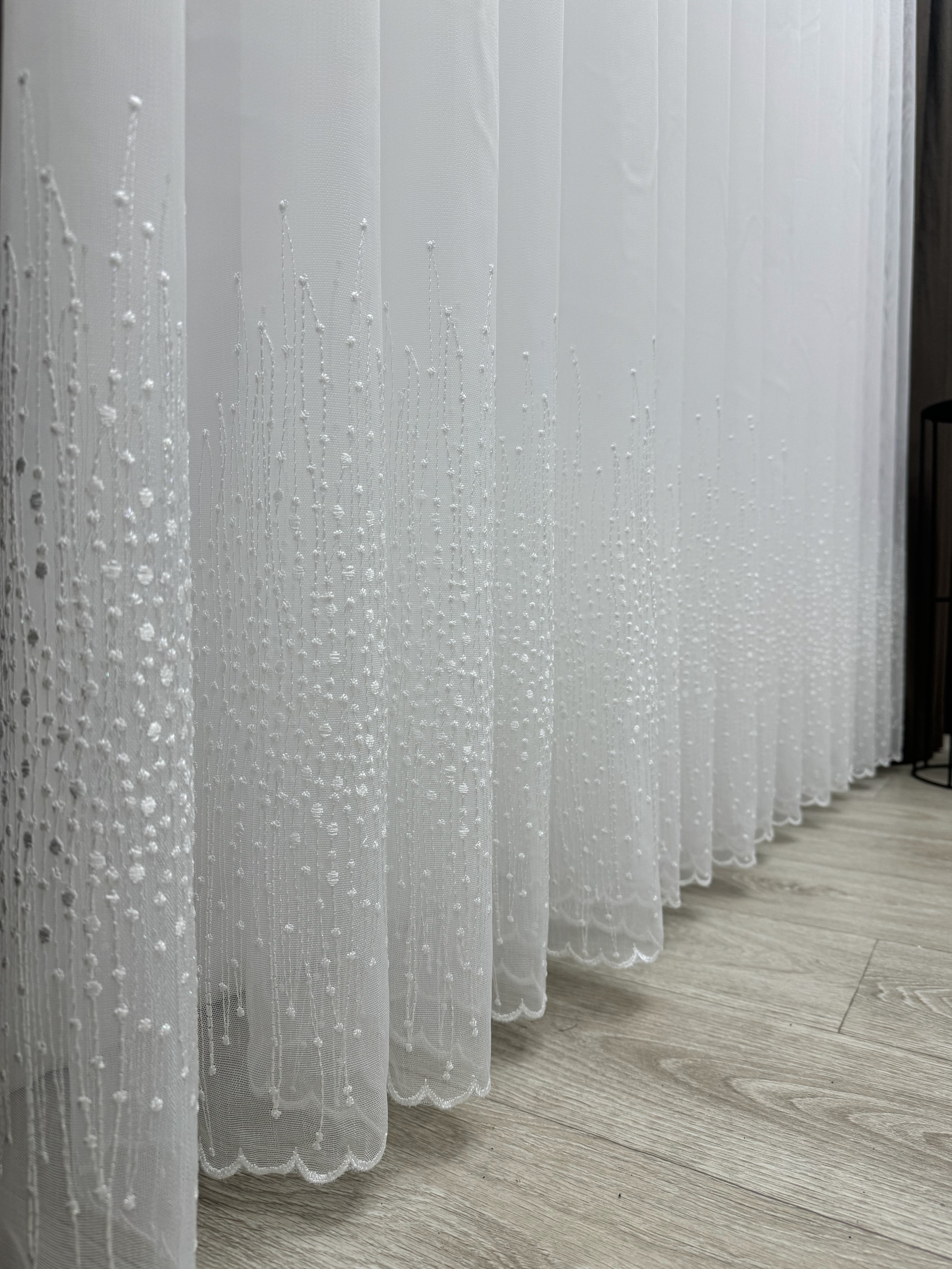 Bamboo-based sheer curtain with embroidery on the bottom, milk color