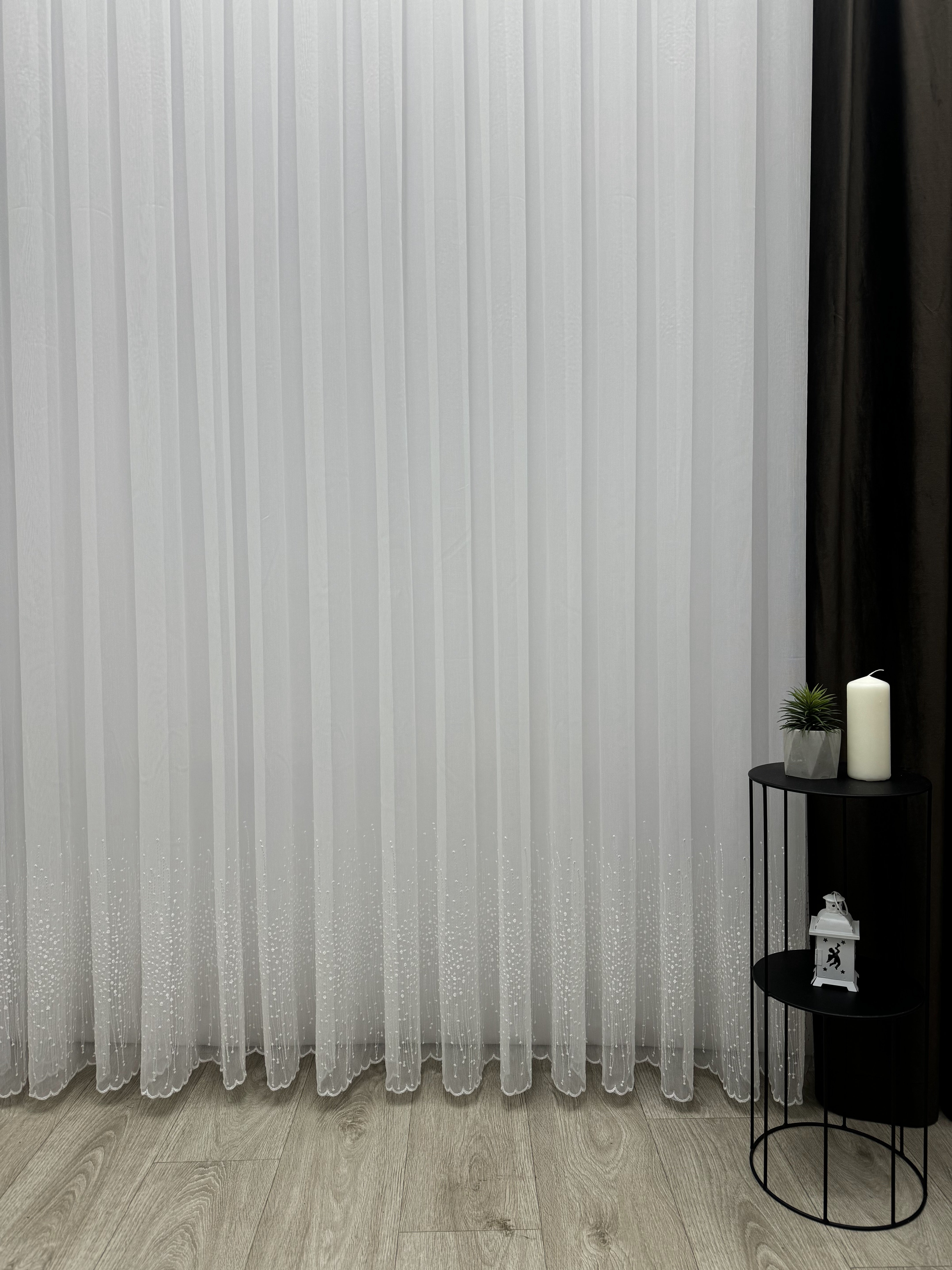Bamboo-based sheer curtain with embroidery on the bottom, milk color