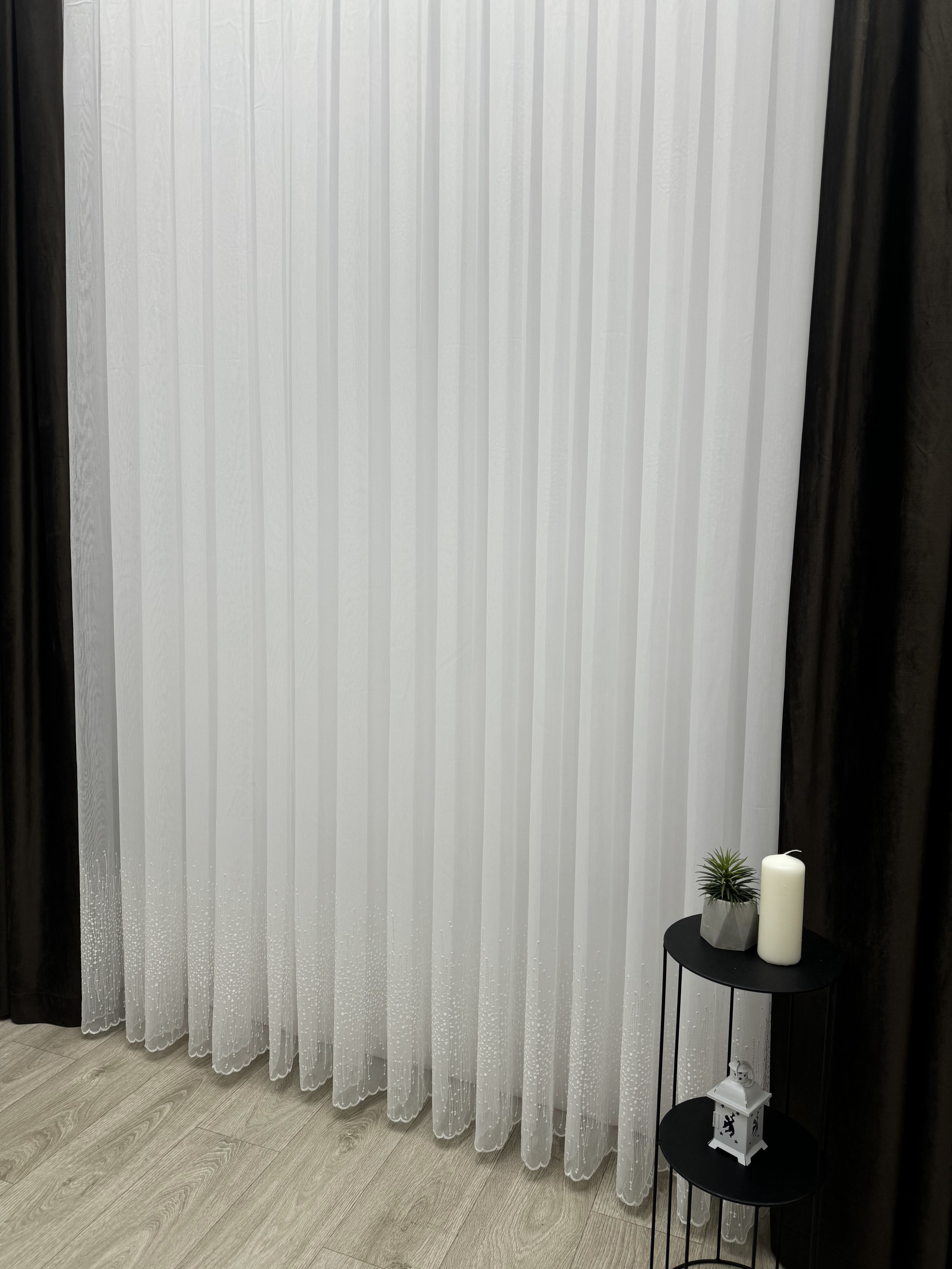 Bamboo-based sheer curtain with embroidery on the bottom, milk color