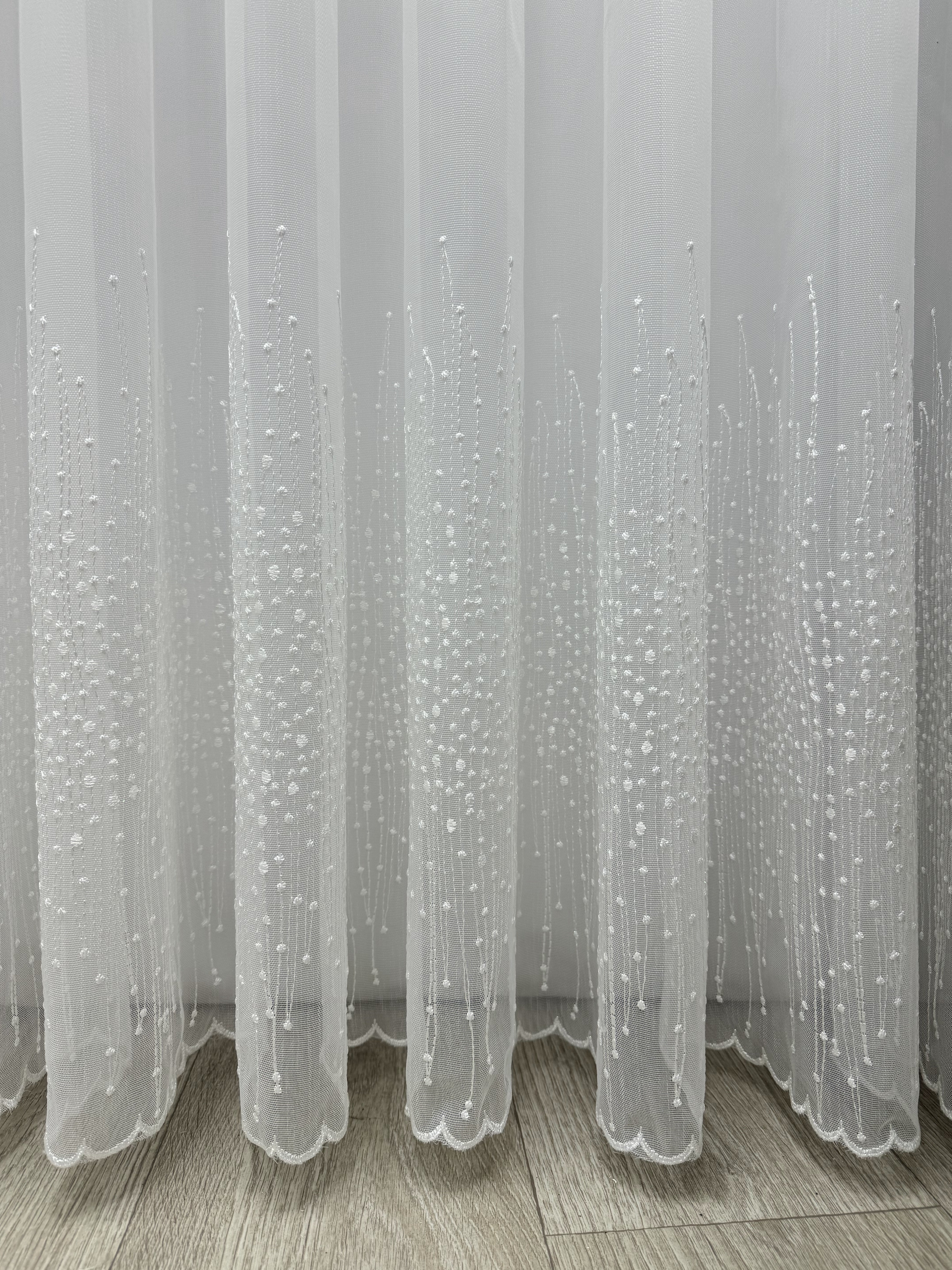 Bamboo-based sheer curtain with embroidery on the bottom, milk color