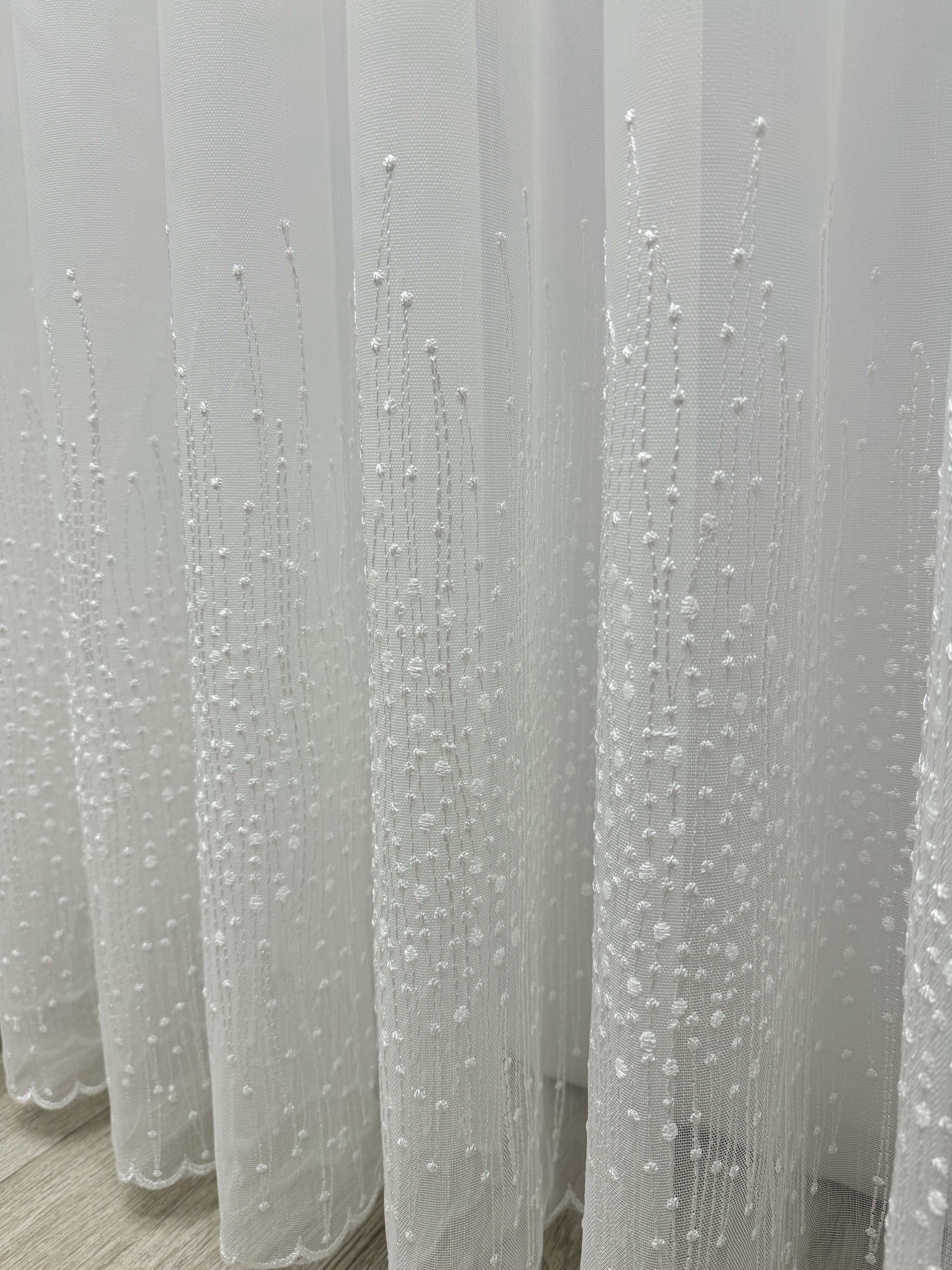 Bamboo-based sheer curtain with embroidery on the bottom, milk color