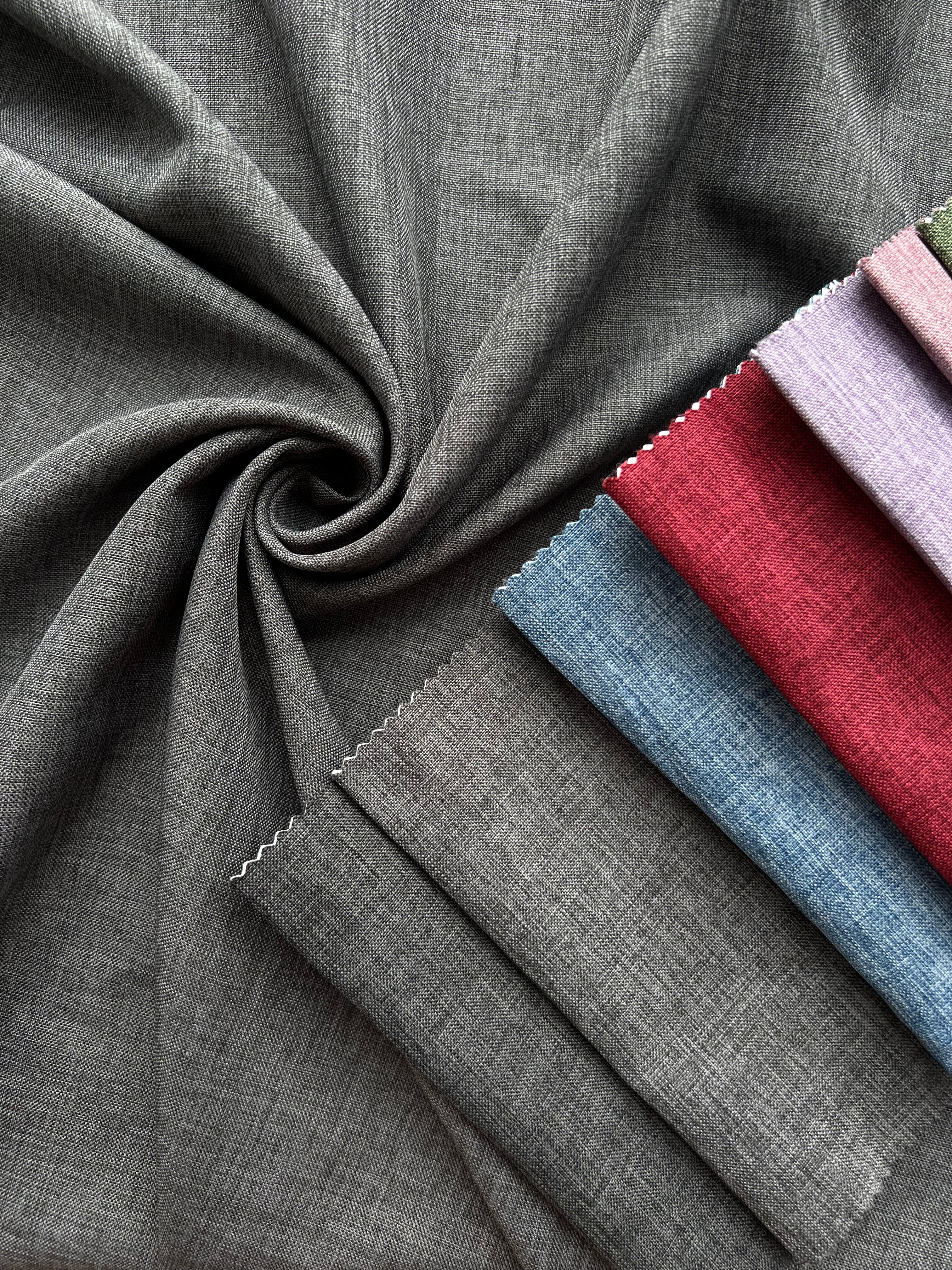 Plain linen structural curtain “Safir”, dark gray color