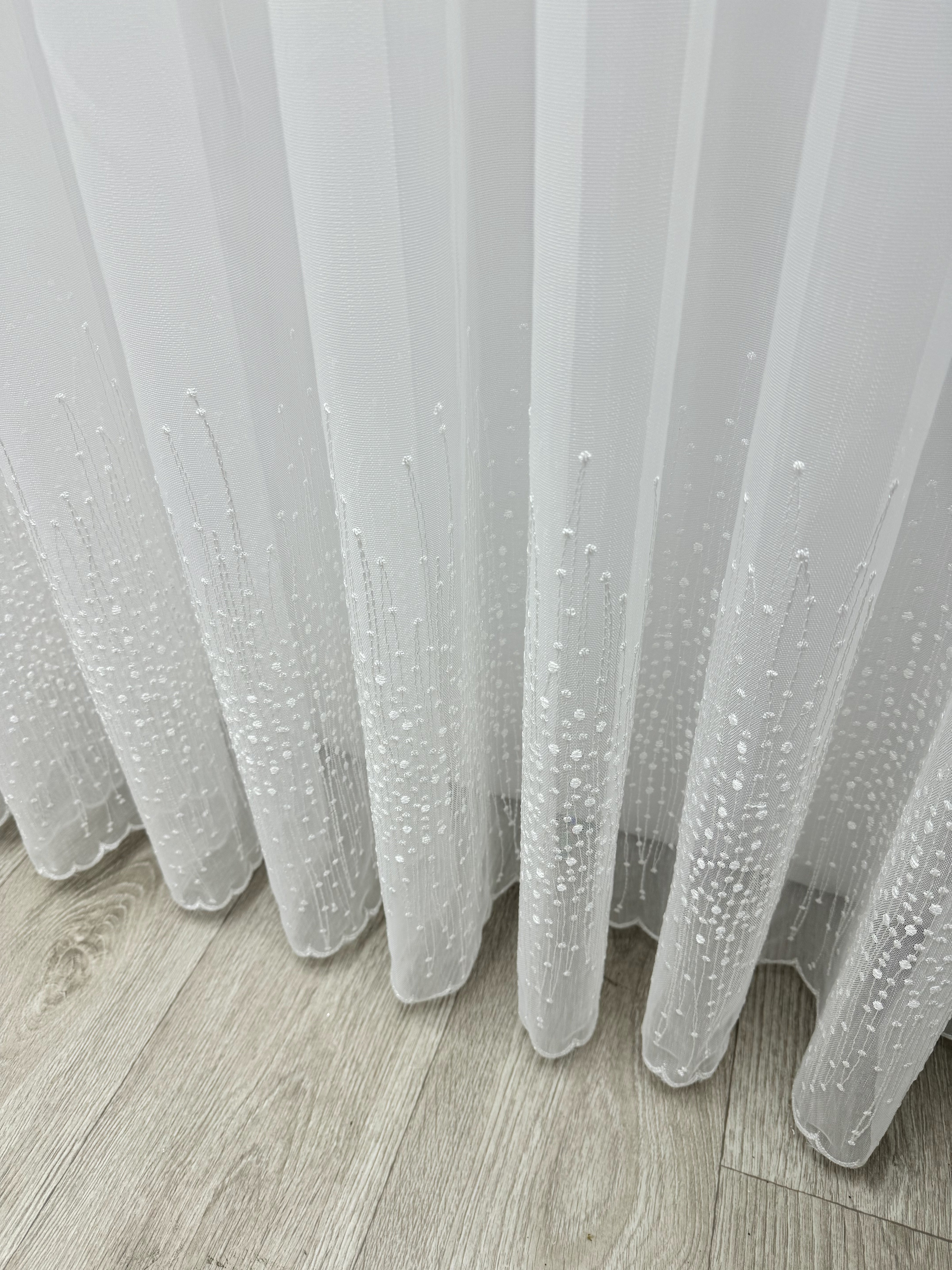 Bamboo-based sheer curtain with embroidery on the bottom, milk color