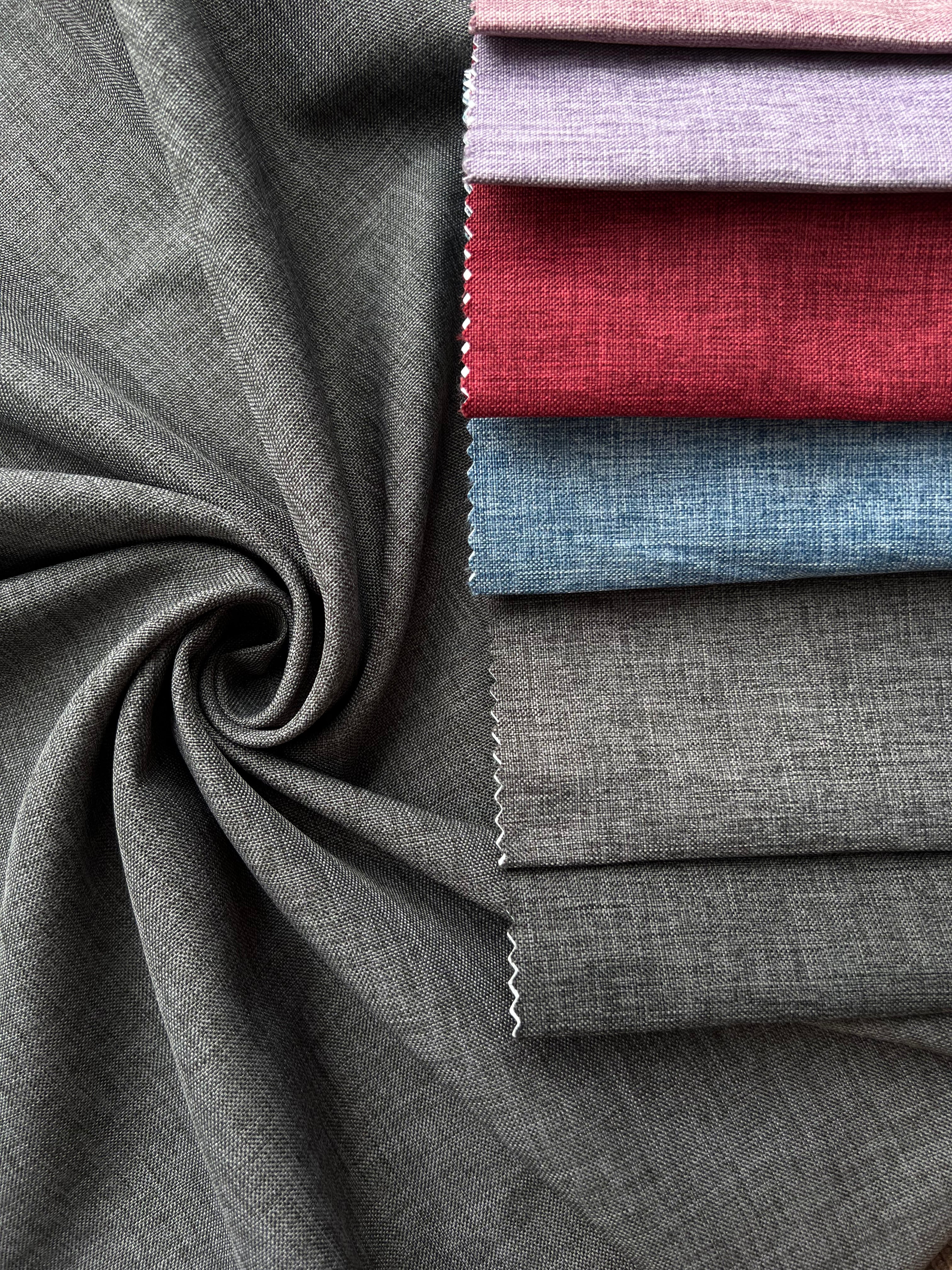 Plain linen structural curtain “Safir”, dark gray color