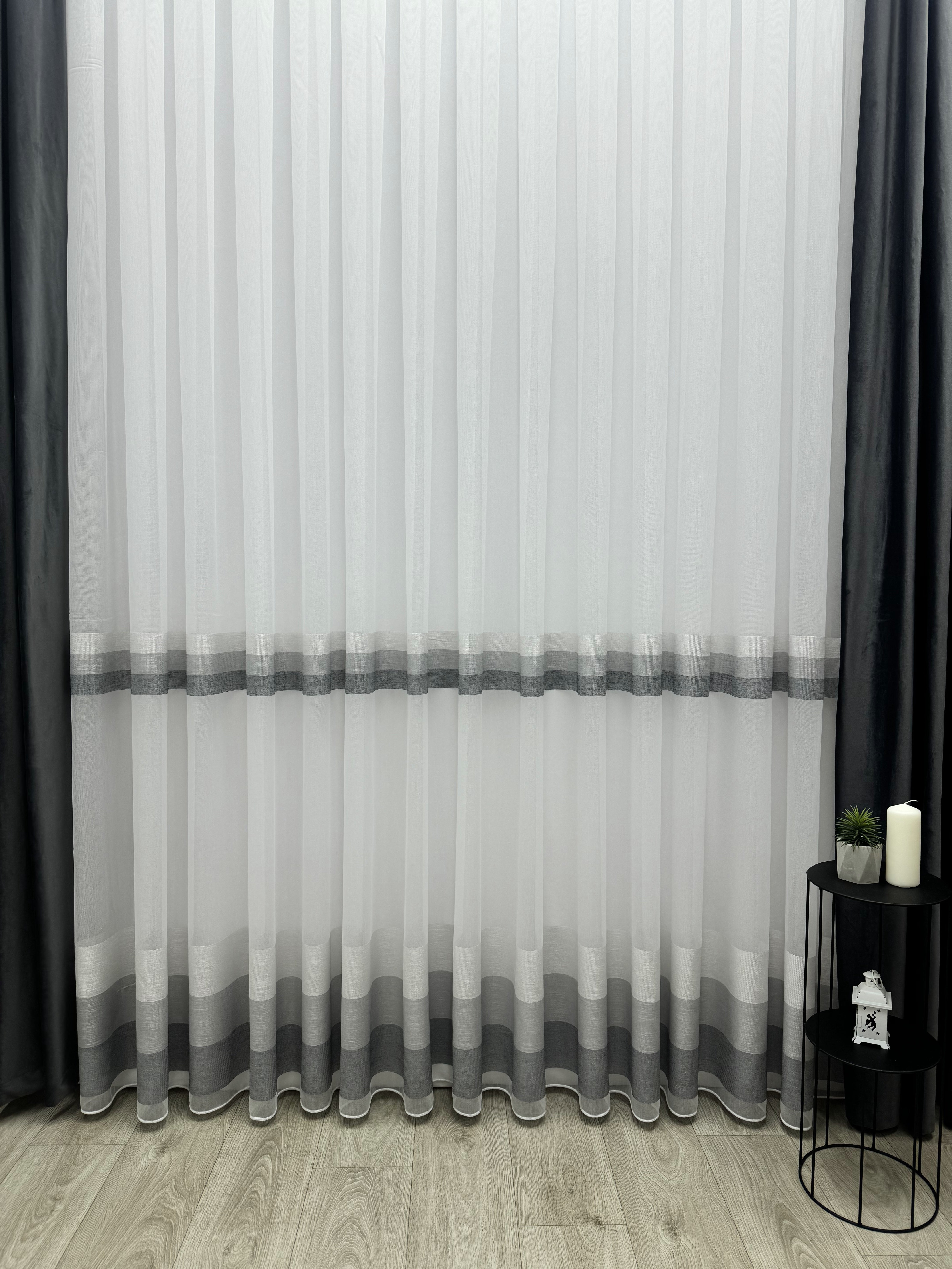 Bamboo-based sheer curtain with stripes, gray color