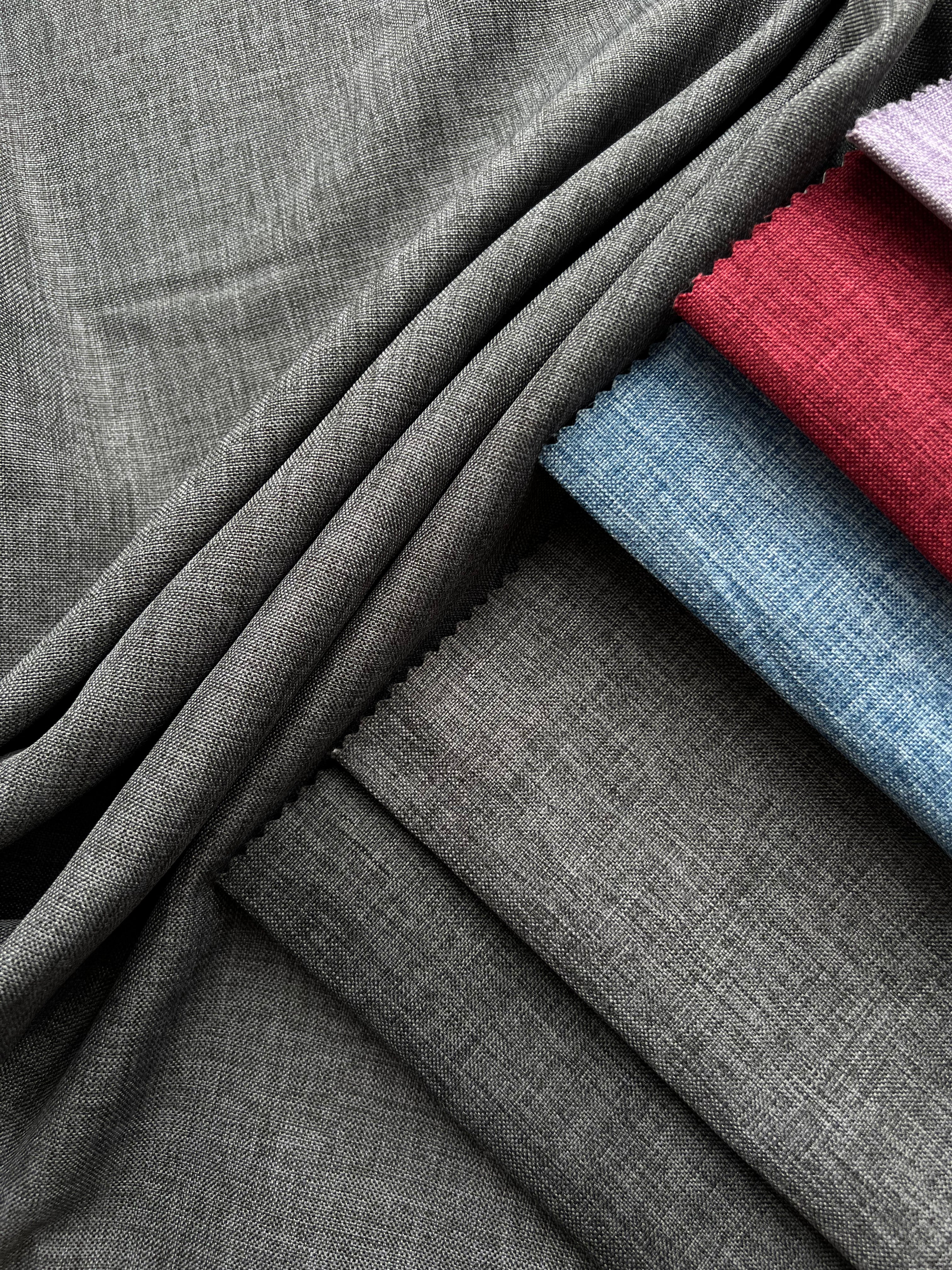 Plain linen structural curtain “Safir”, dark gray color