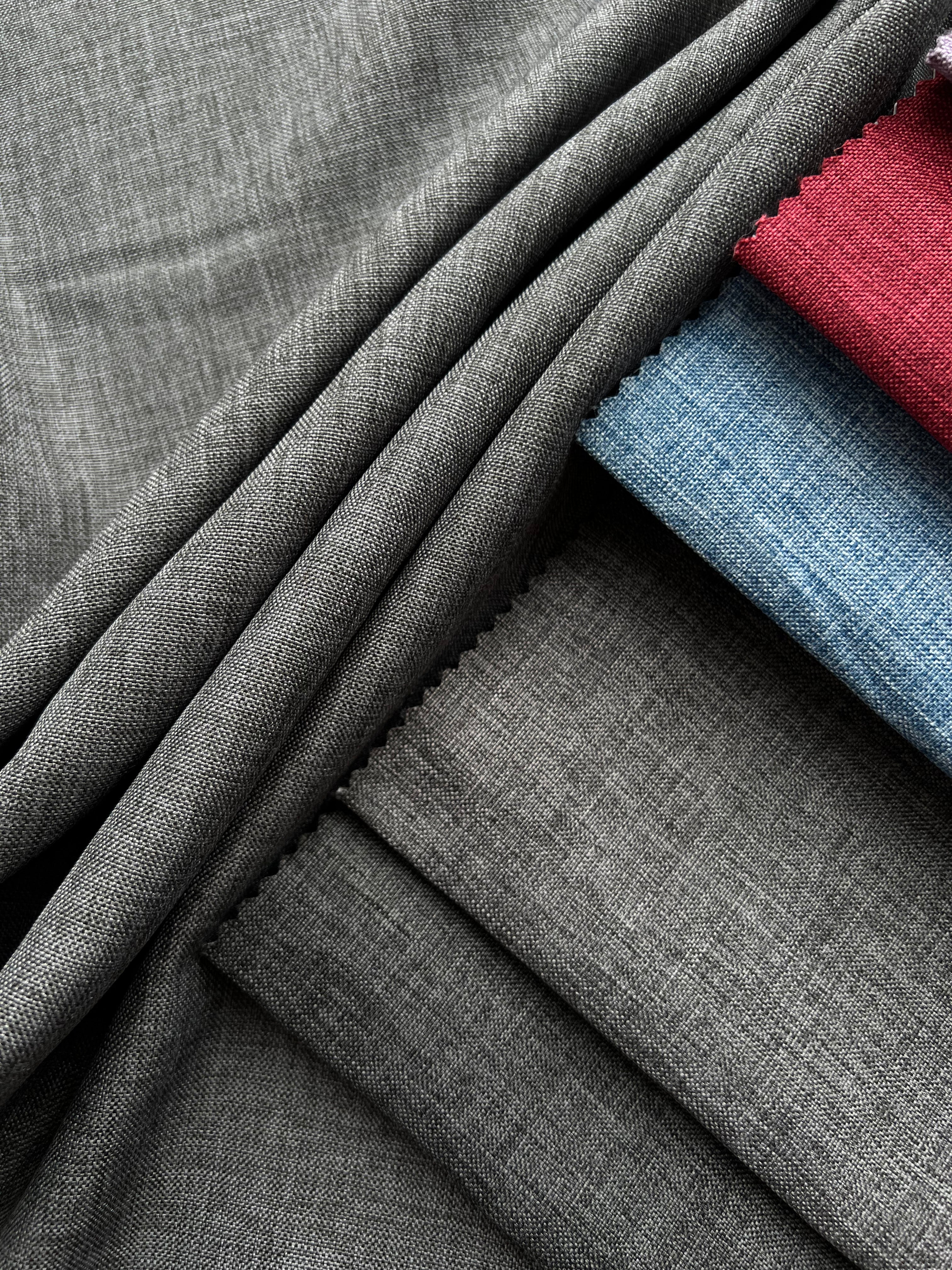 Plain linen structural curtain “Safir”, dark gray color