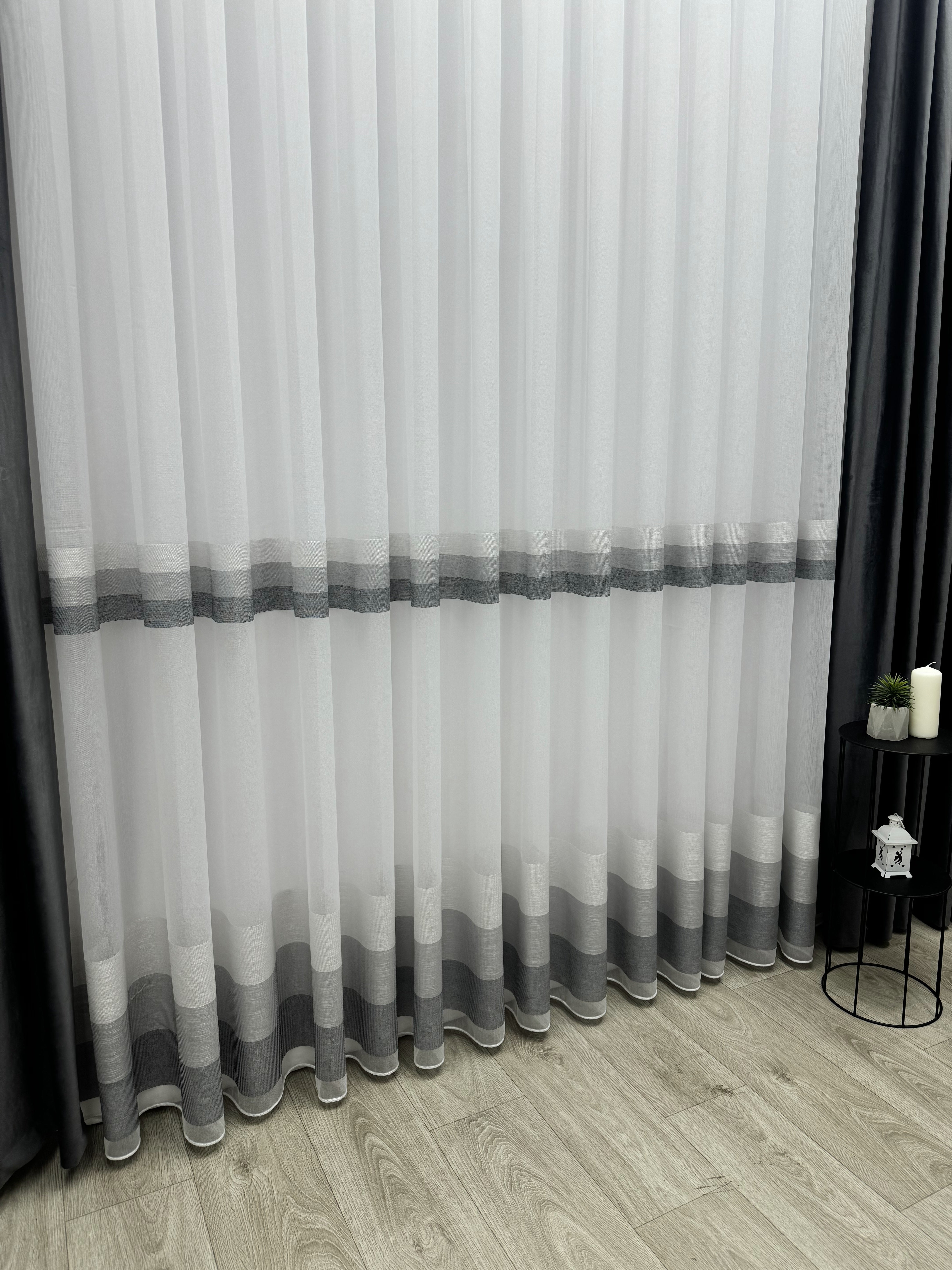 Bamboo-based sheer curtain with stripes, gray color
