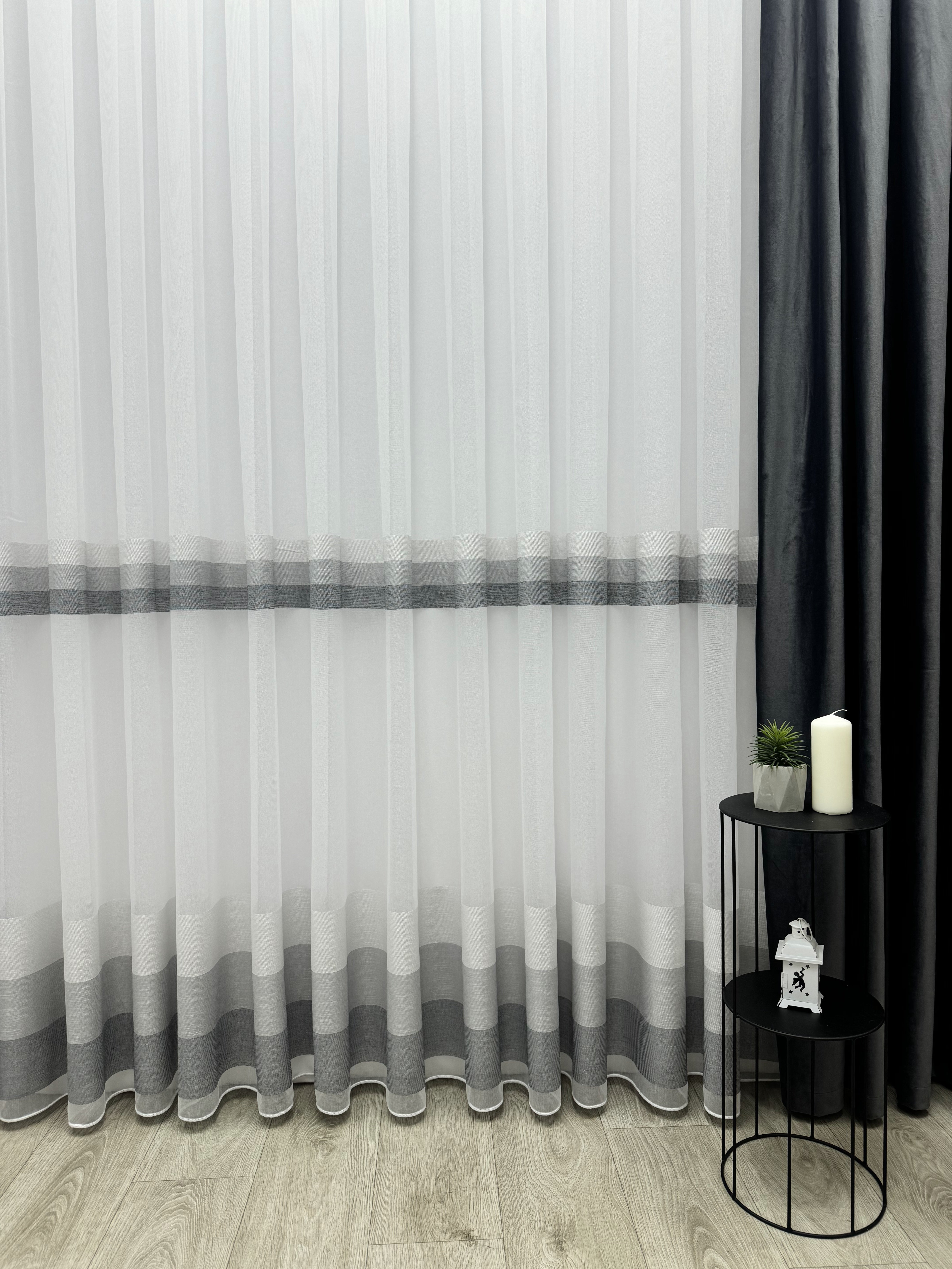 Bamboo-based sheer curtain with stripes, gray color