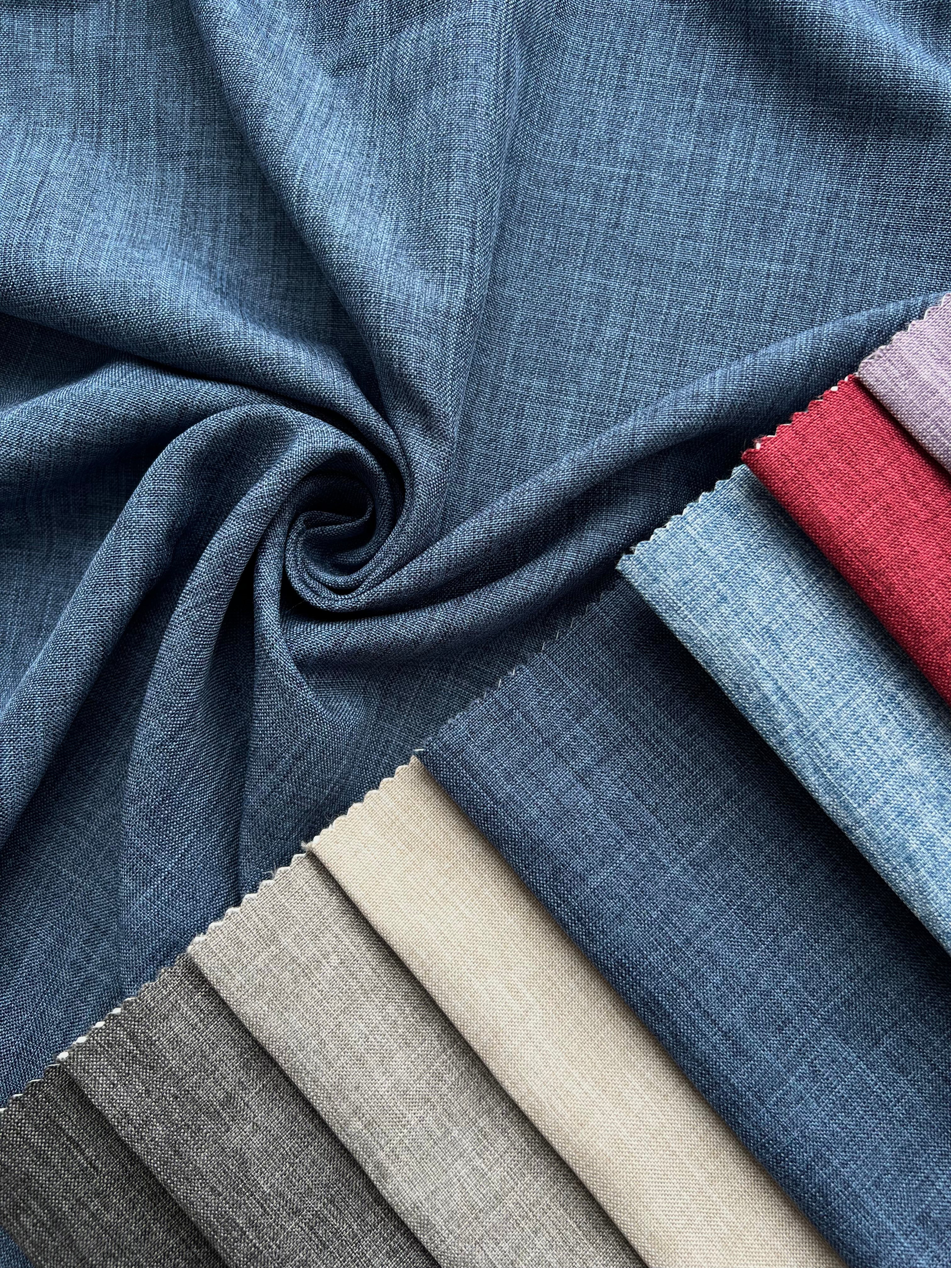 Plain linen structural curtain “Safir”, dark blue color