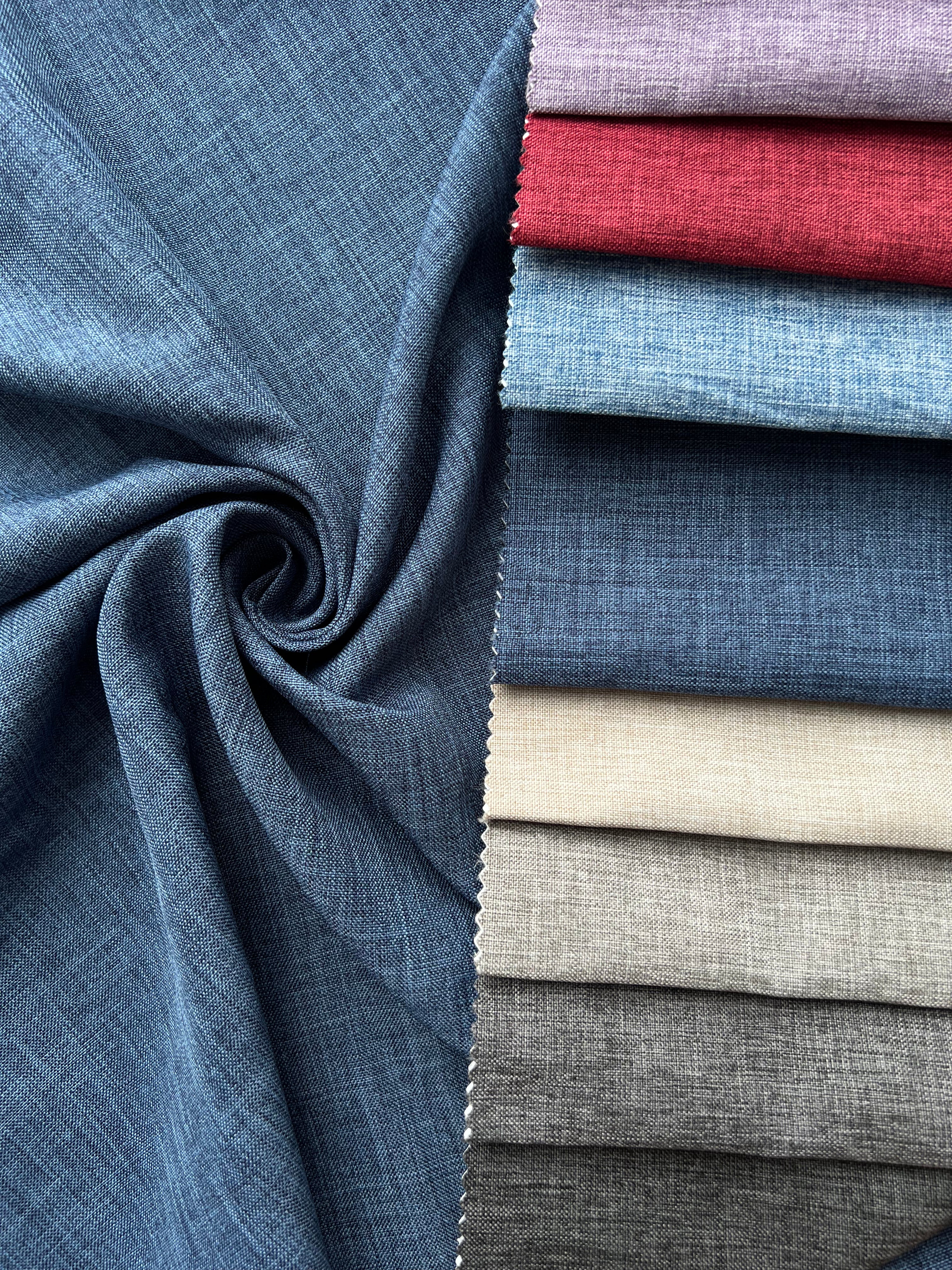 Plain linen structural curtain “Safir”, dark blue color