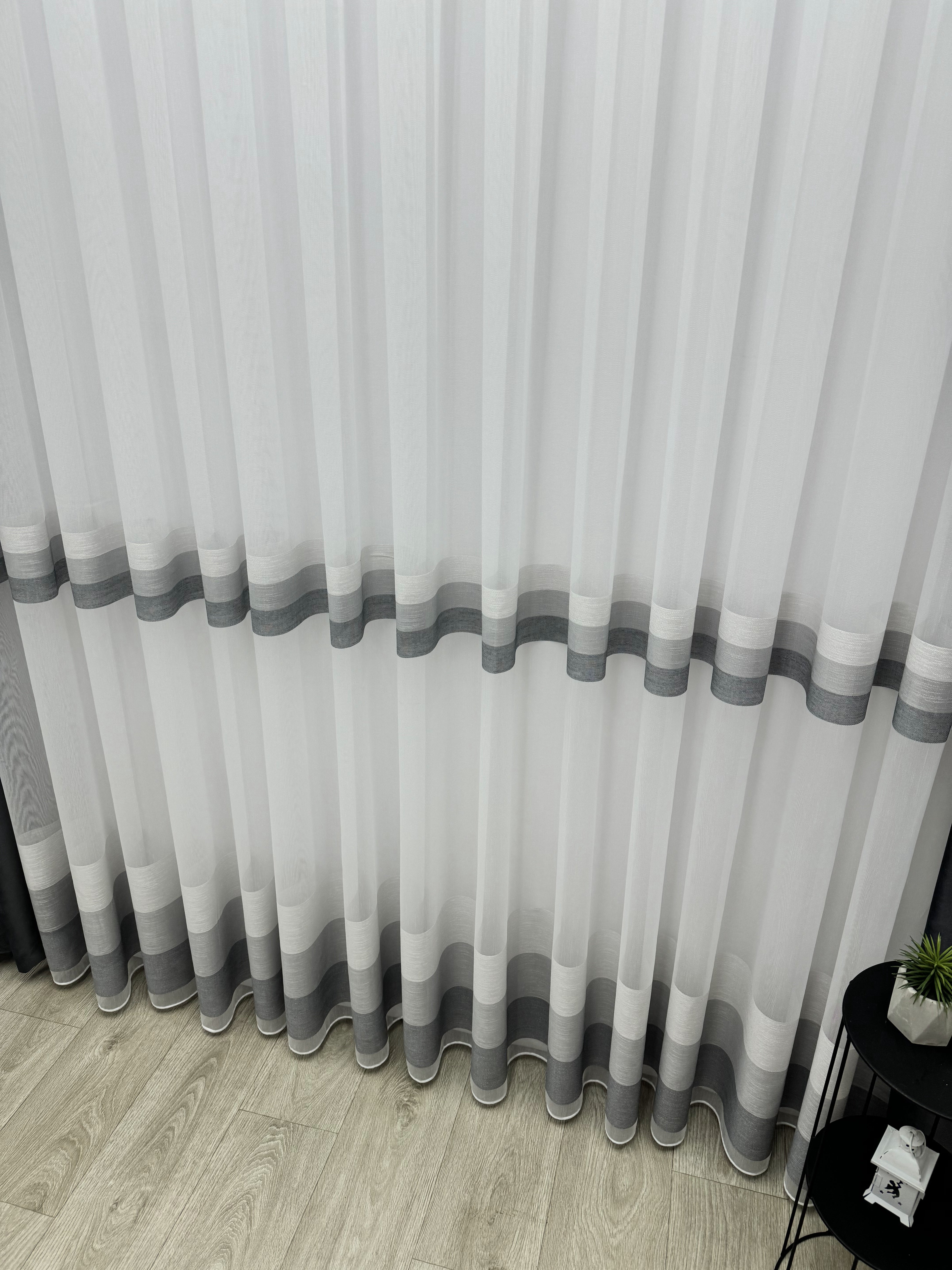 Bamboo-based sheer curtain with stripes, gray color