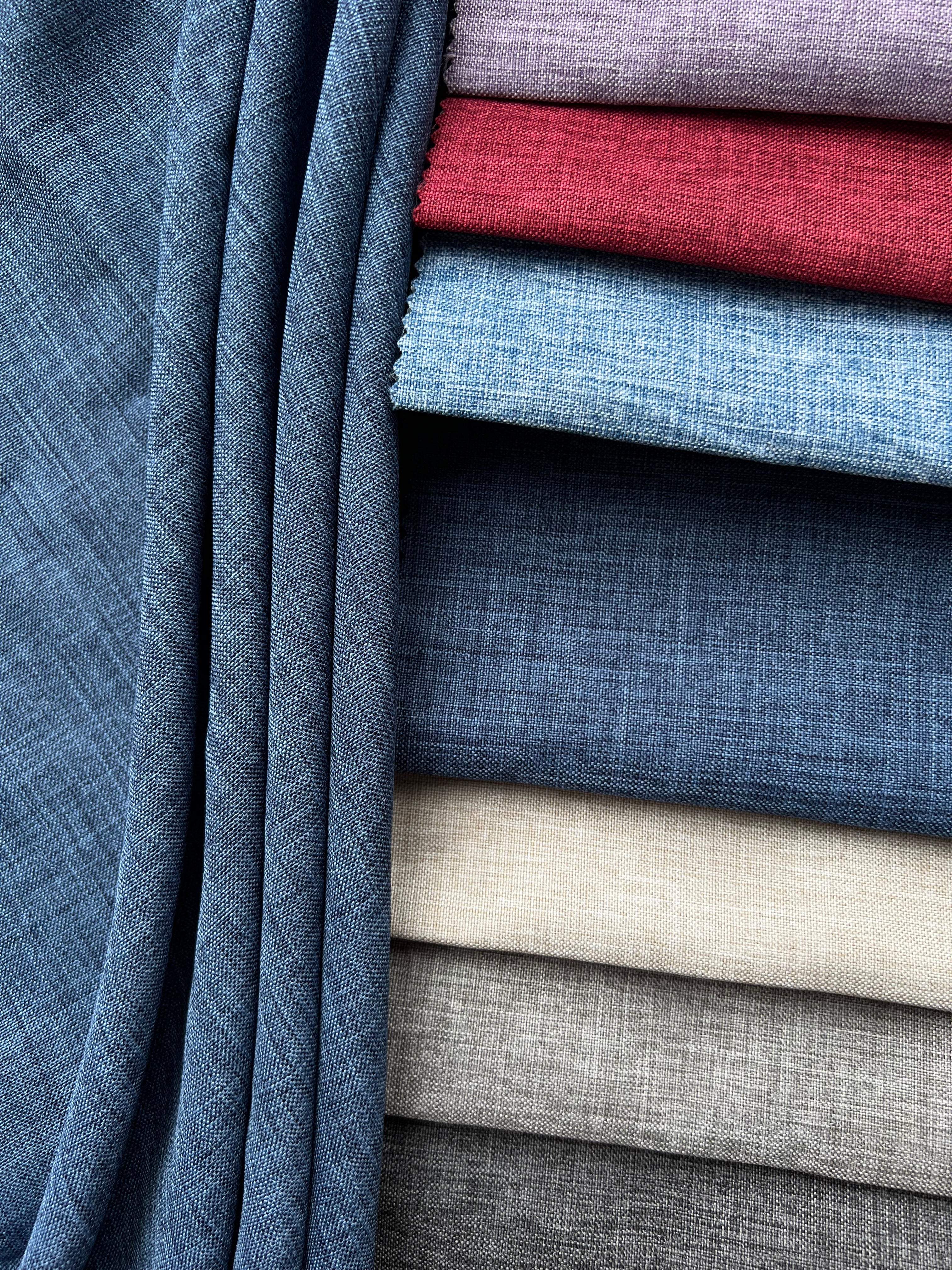 Plain linen structural curtain “Safir”, dark blue color