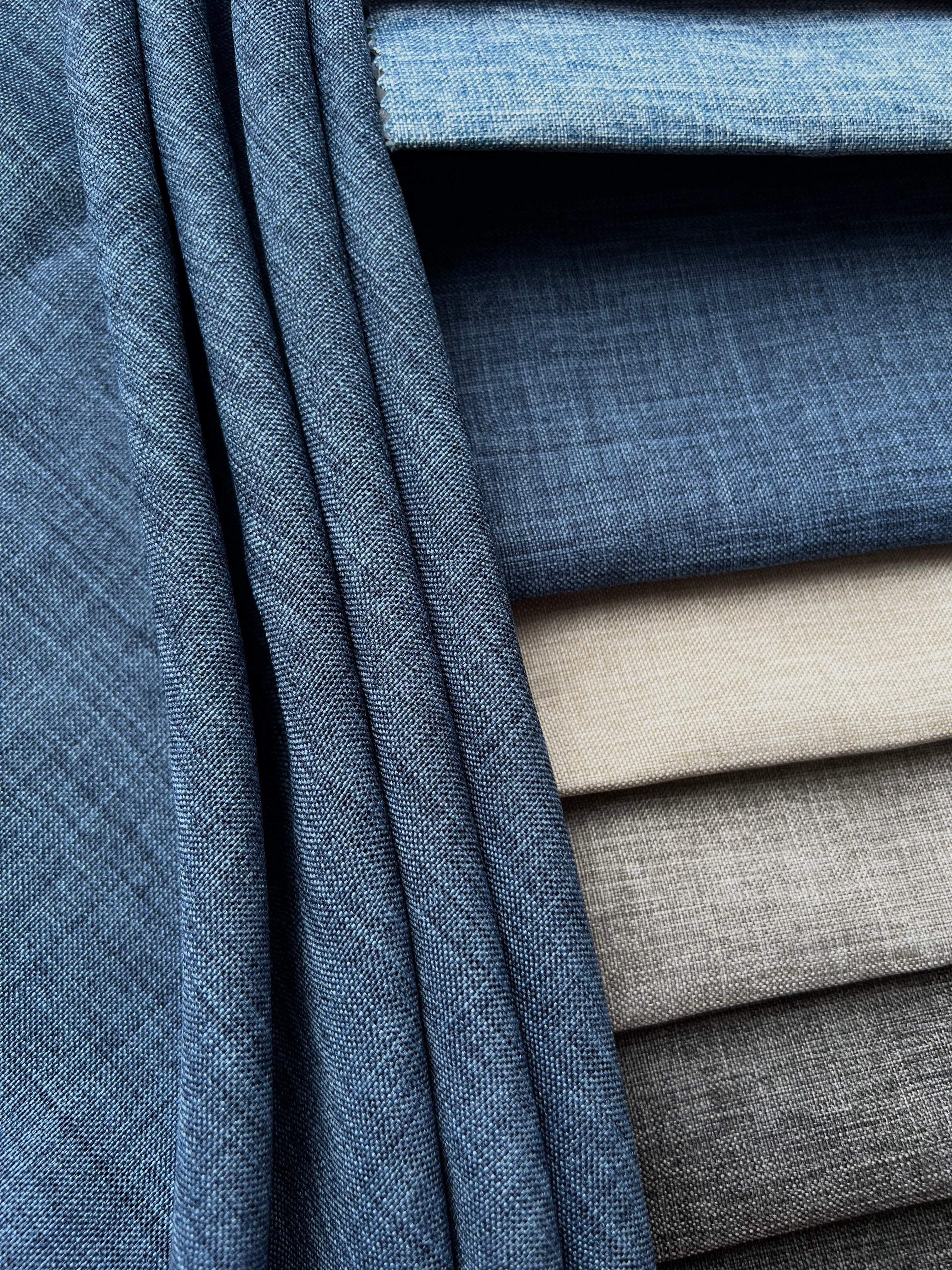 Plain linen structural curtain “Safir”, dark blue color