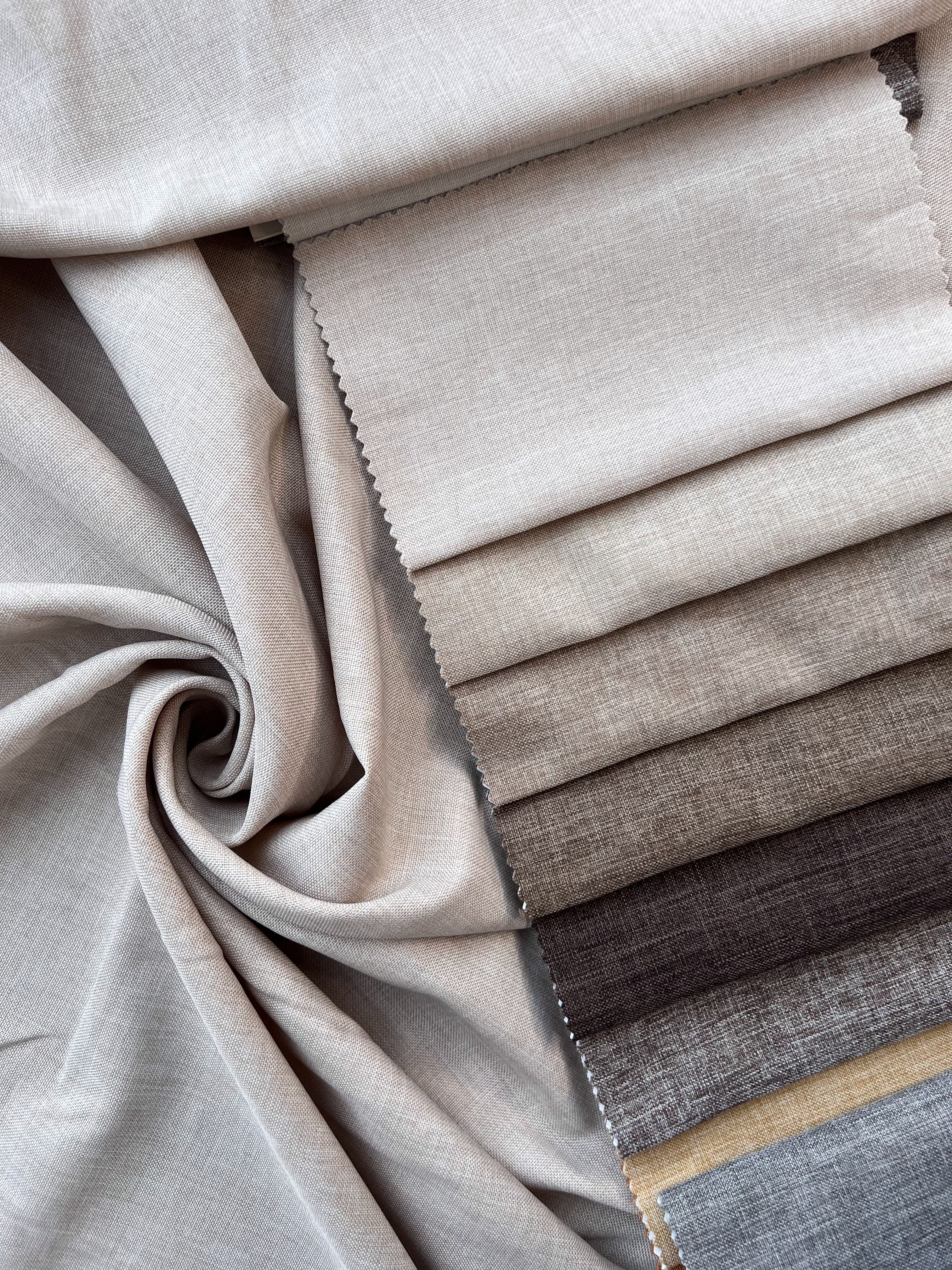 Plain linen structural curtain “Safir”, beige color