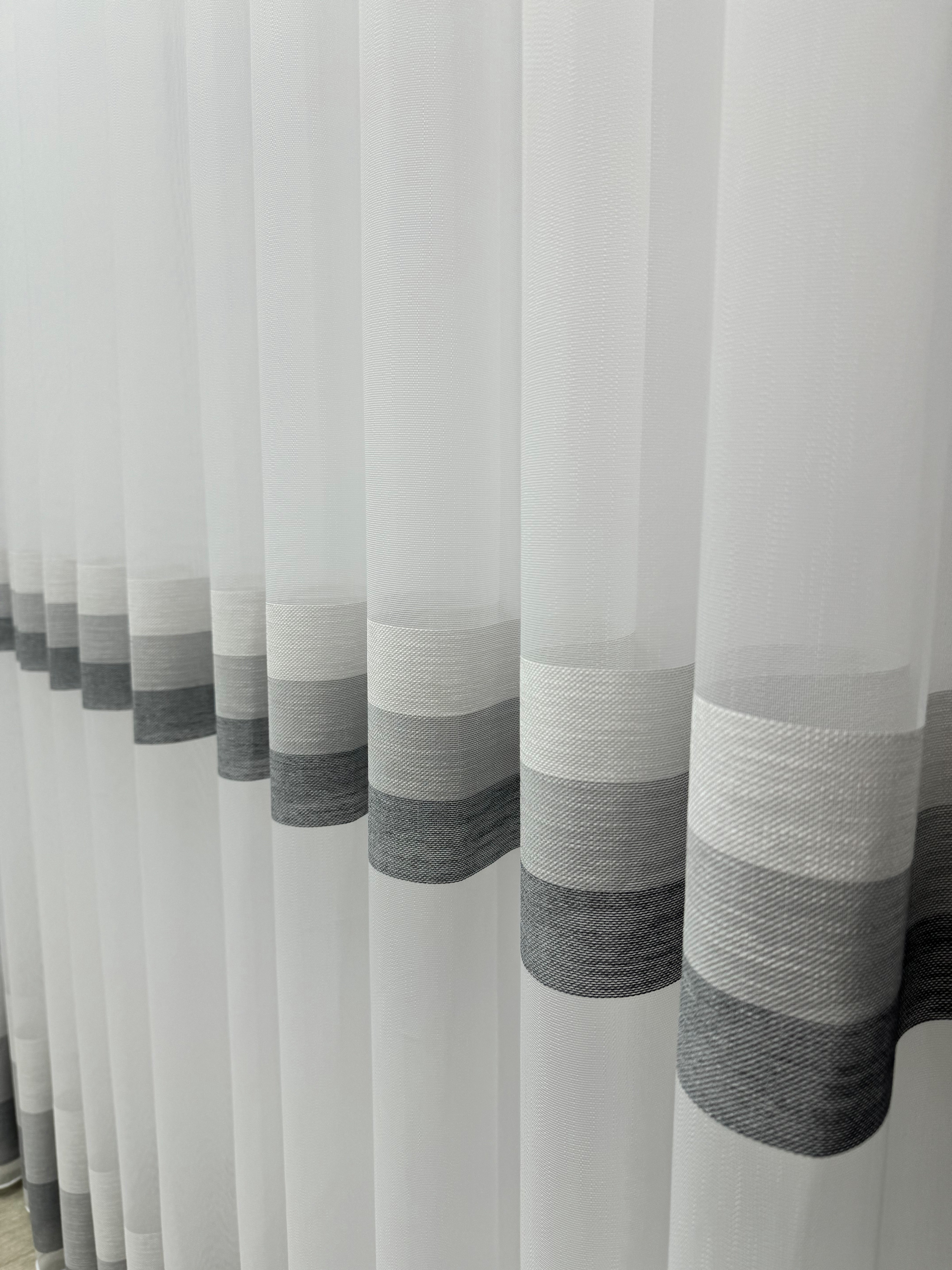 Bamboo-based sheer curtain with stripes, gray color