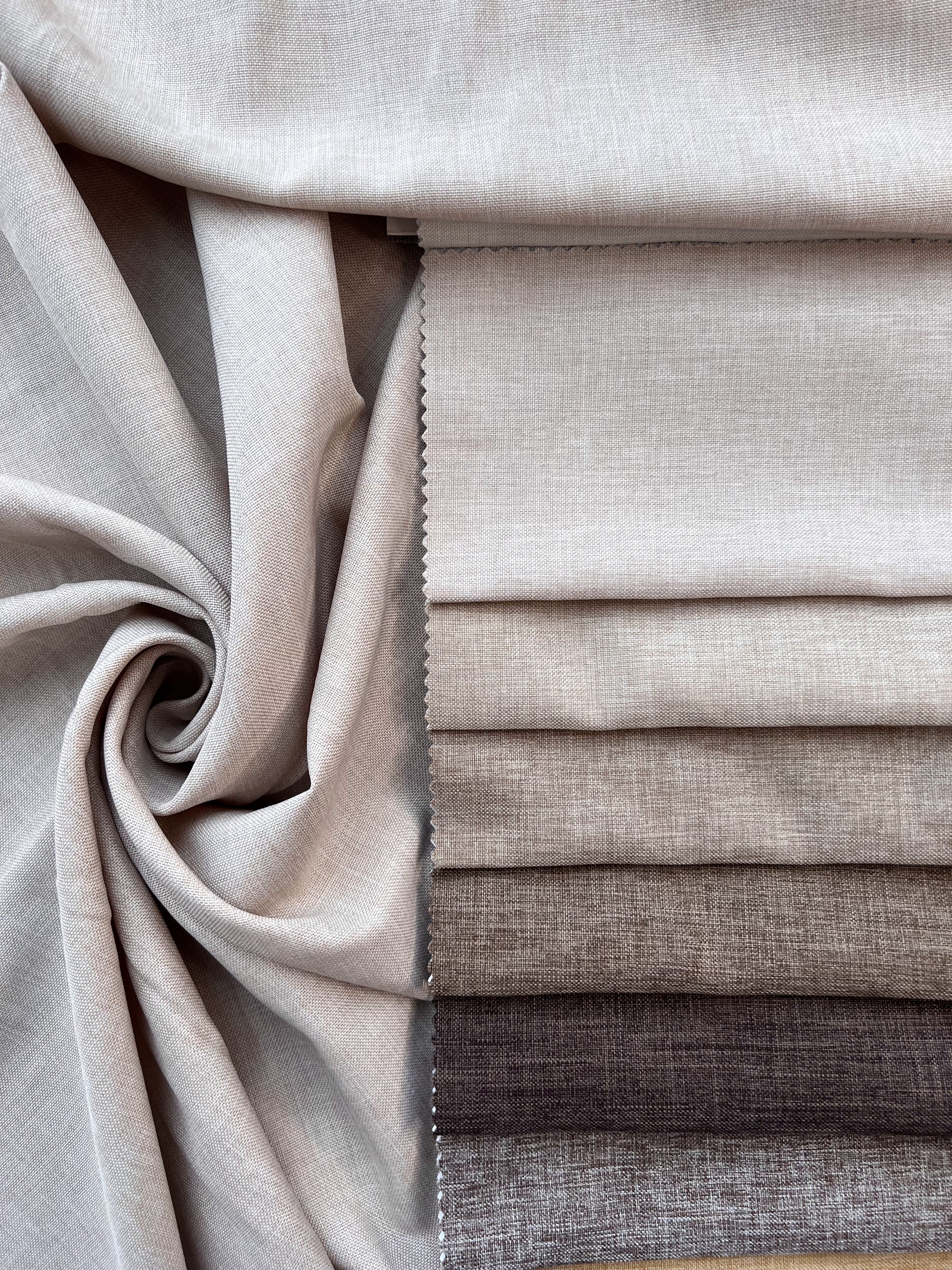 Plain linen structural curtain “Safir”, beige color