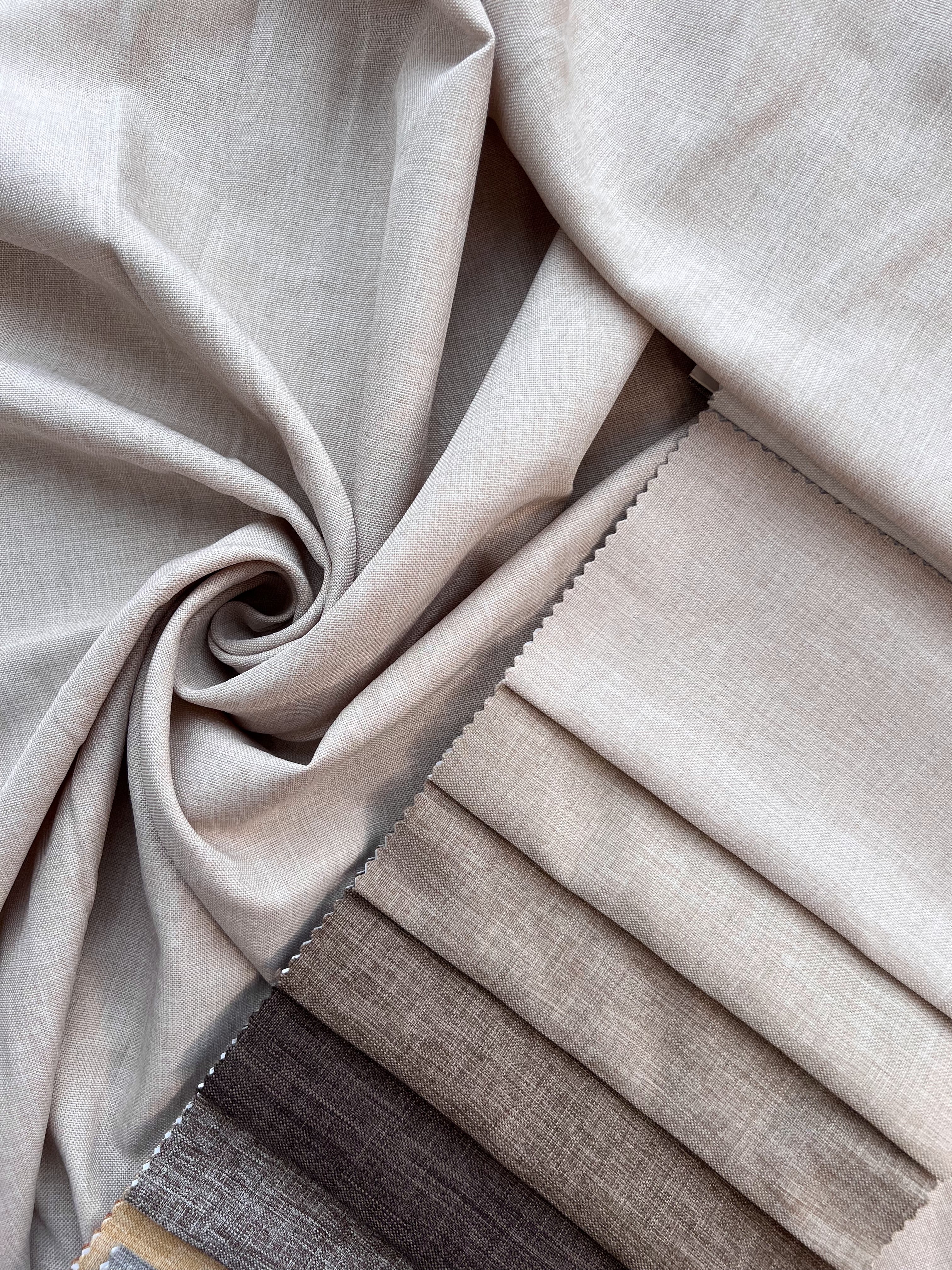 Plain linen structural curtain “Safir”, beige color