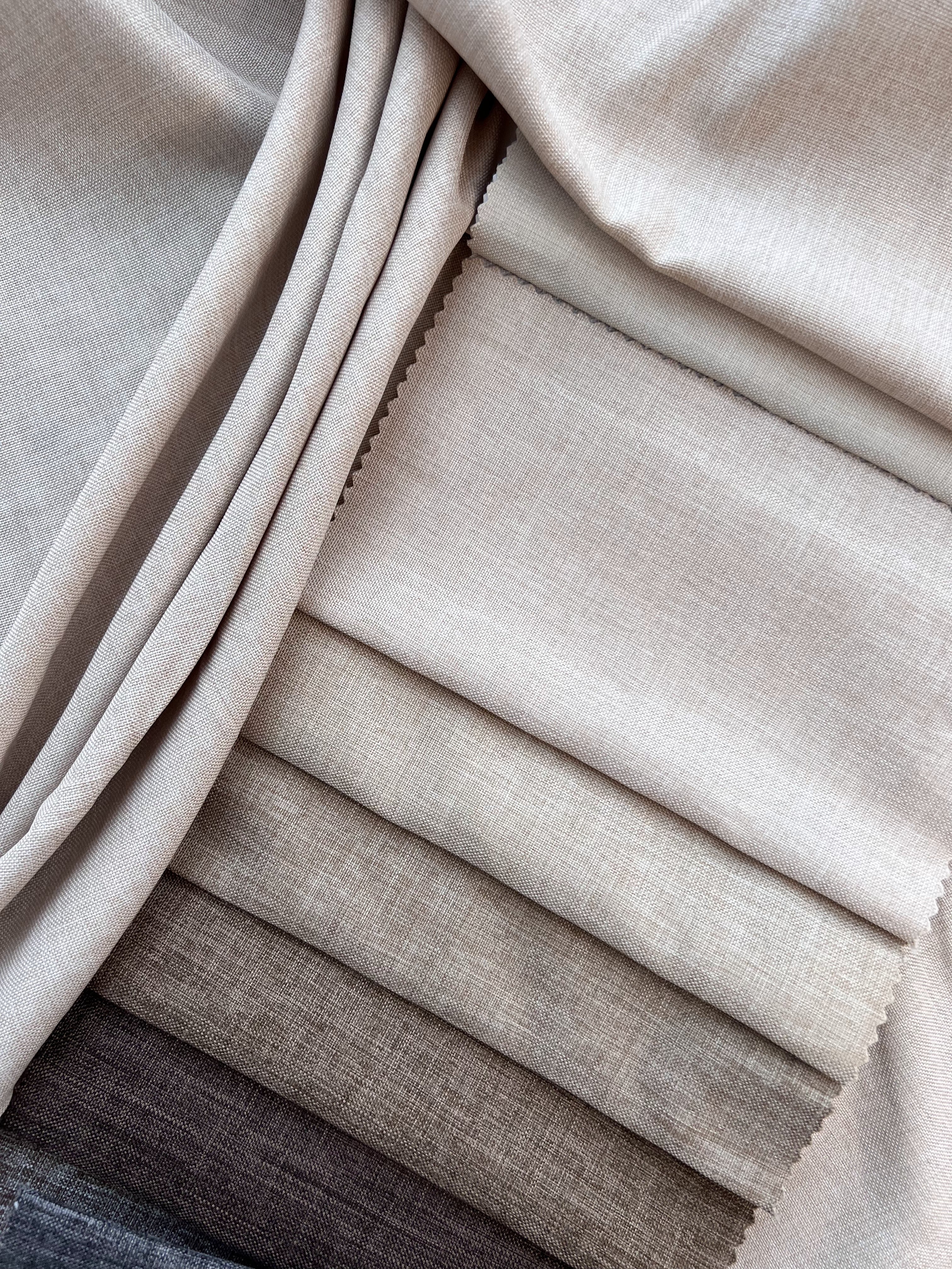 Plain linen structural curtain “Safir”, beige color