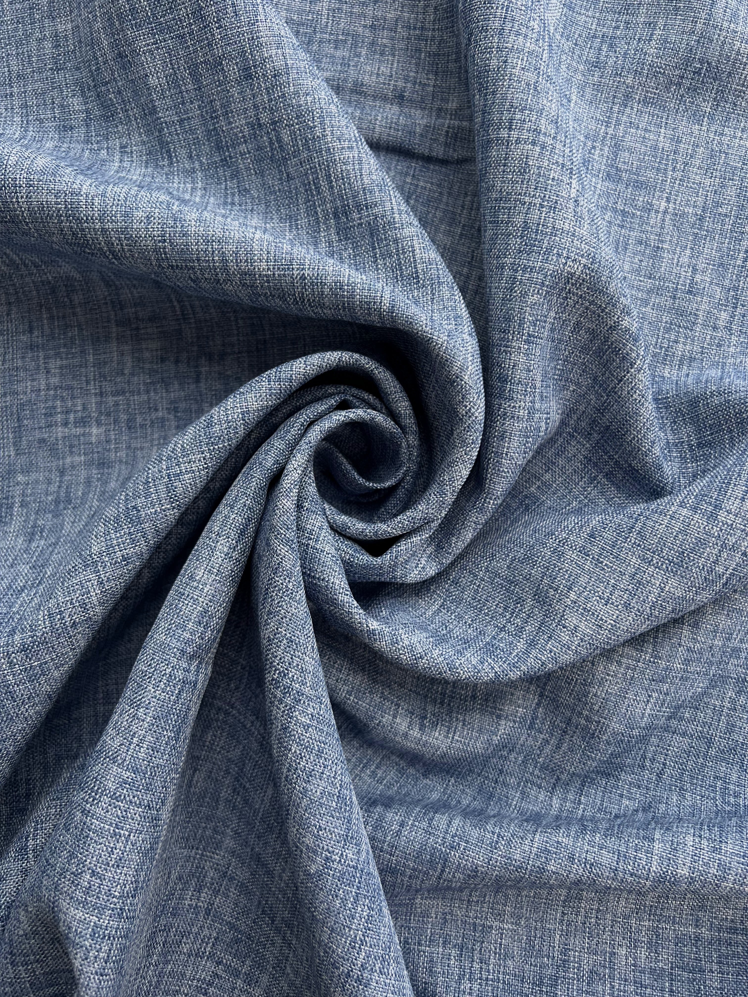 Plain linen structural curtain “Safir”, light blue color