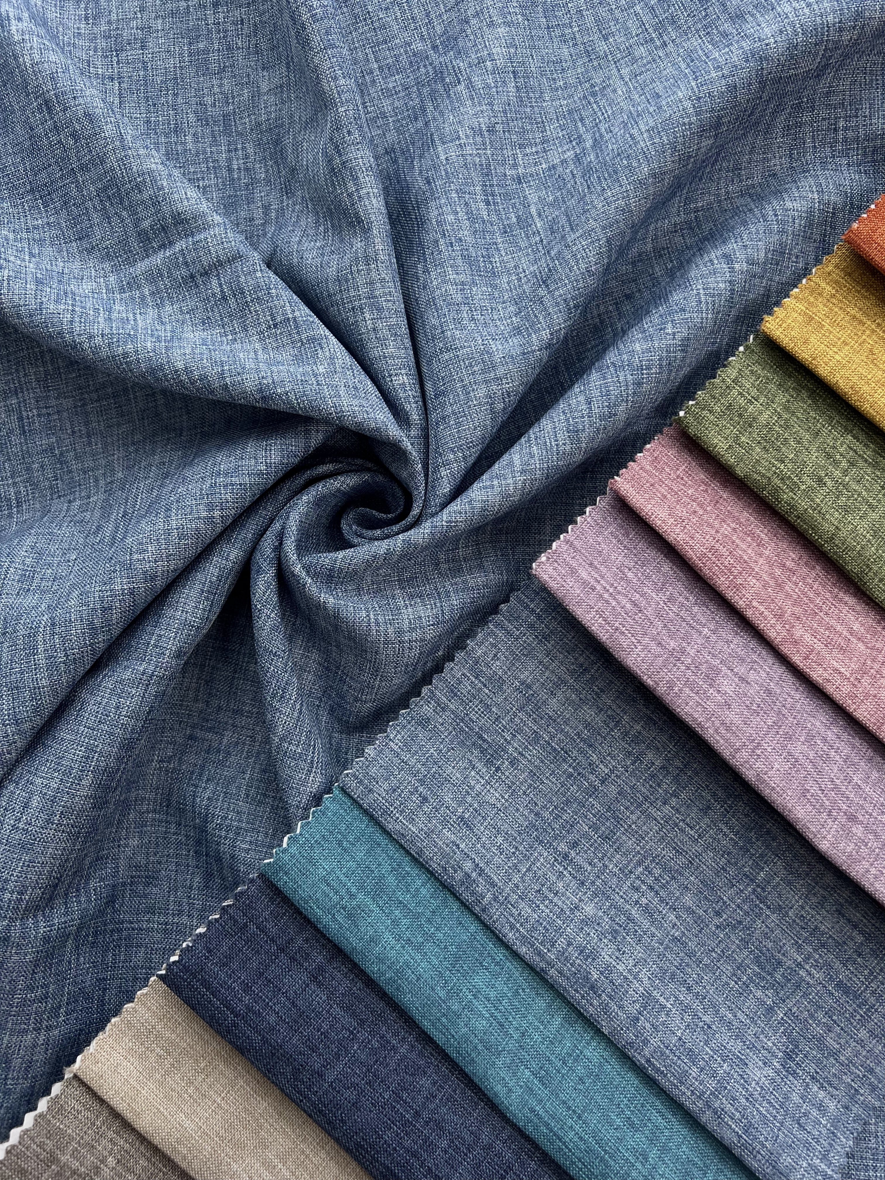 Plain linen structural curtain “Safir”, light blue color